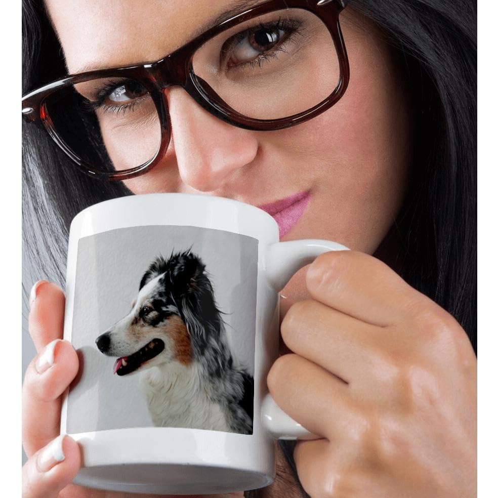 3D Rose Australian Shepherd Dog Lover Ceramic Coffee Mug, 15 oz - Perfect for Tea, Coffee & Hot Drinks at Home, Office or Gift for Dog Owners