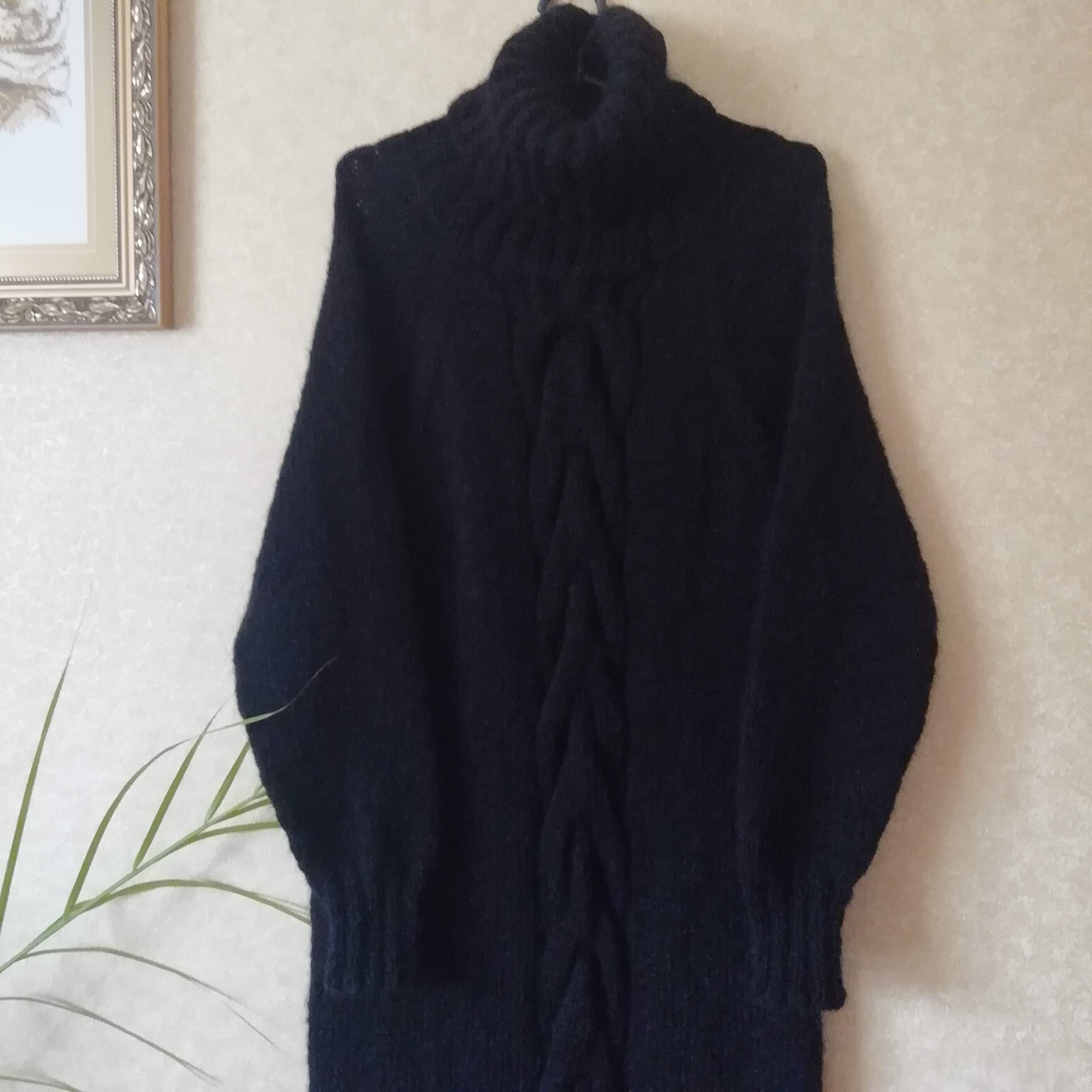Black Mohair Knitted Sweater Dress for Women - Extra Long Handmade Winter Pullover with Collar | Perfect for Holiday Parties, Date Nights & Office Wear