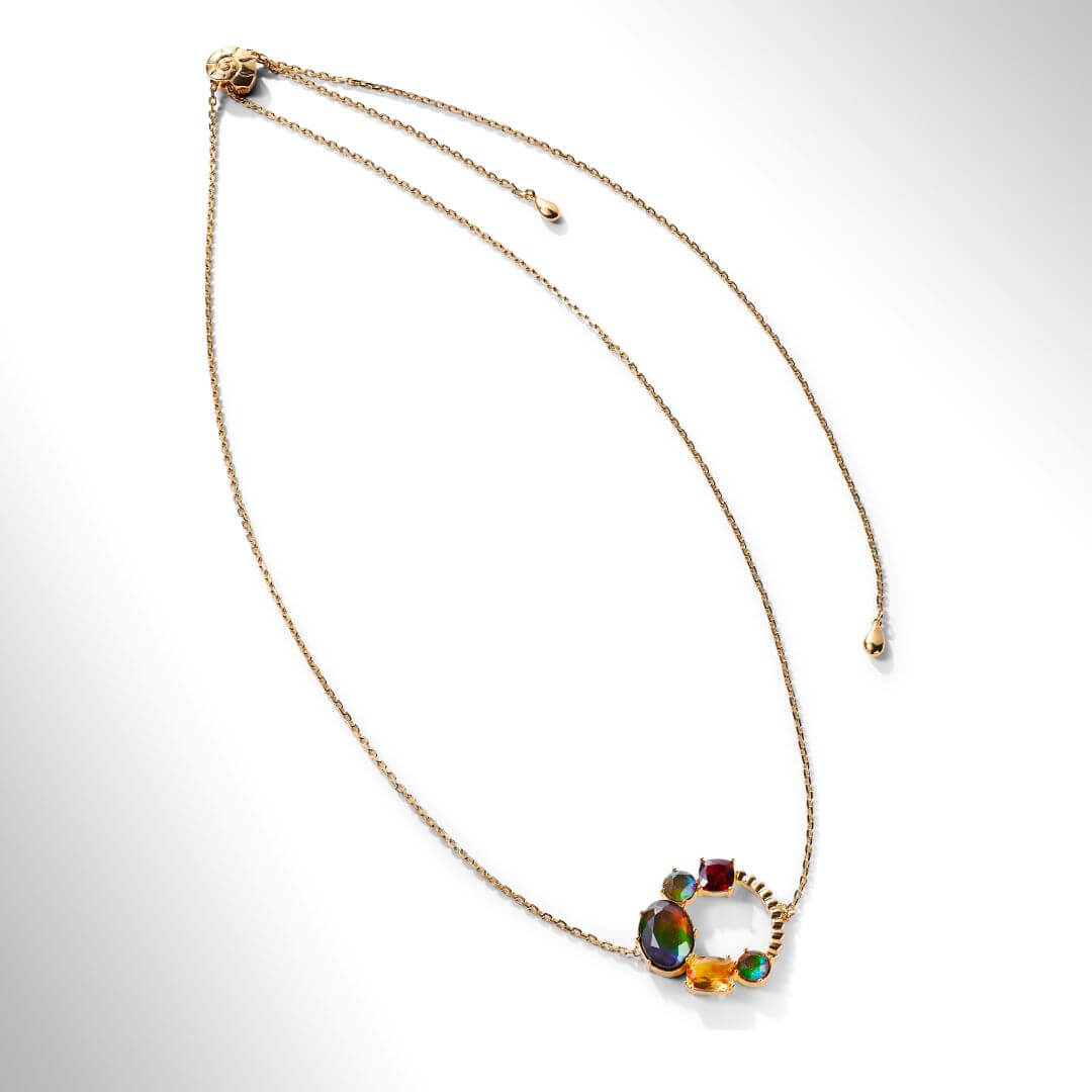 18K Gold Vermeil Ammolite Necklace with Garnet & Citrine - Elegant Slider Pendant for Women | Perfect for Weddings, Parties & Special Occasions