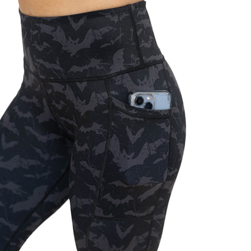 Shadow Bats Printed High Waist Yoga Leggings - Women's Gothic Workout Pants for Yoga, Running & Halloween Costume