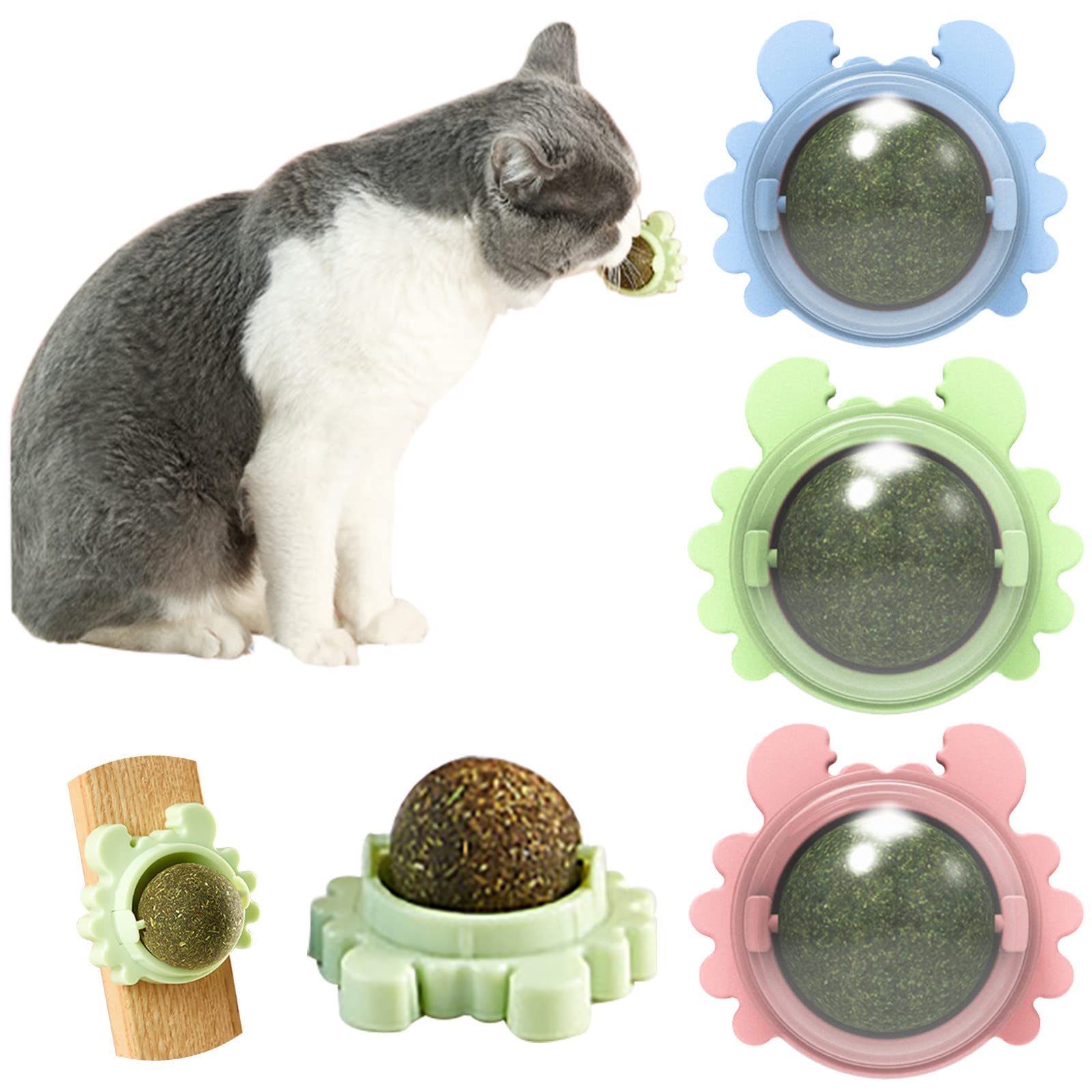 MIAVITA Crab-Shaped Catnip Balls - Natural Rotatable Licking Treats for Cats | Healthy Edible Chew Toys for Teeth Cleaning | 3-Pack Cat Wall Treats | Perfect for Playtime, Training & Dental Care