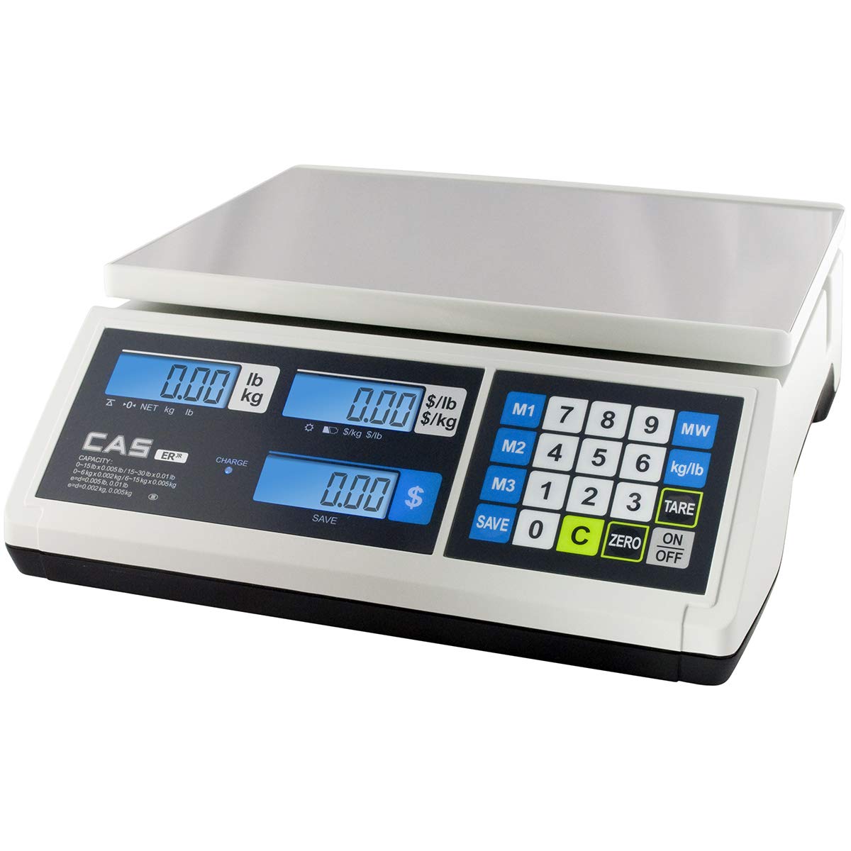 CAS ERJR 30 lb x 0.01 lb Digital Price Computing Scale - NTEP Certified Legal for Trade - Perfect for Grocery Stores, Farmers Markets & Shipping Packaging