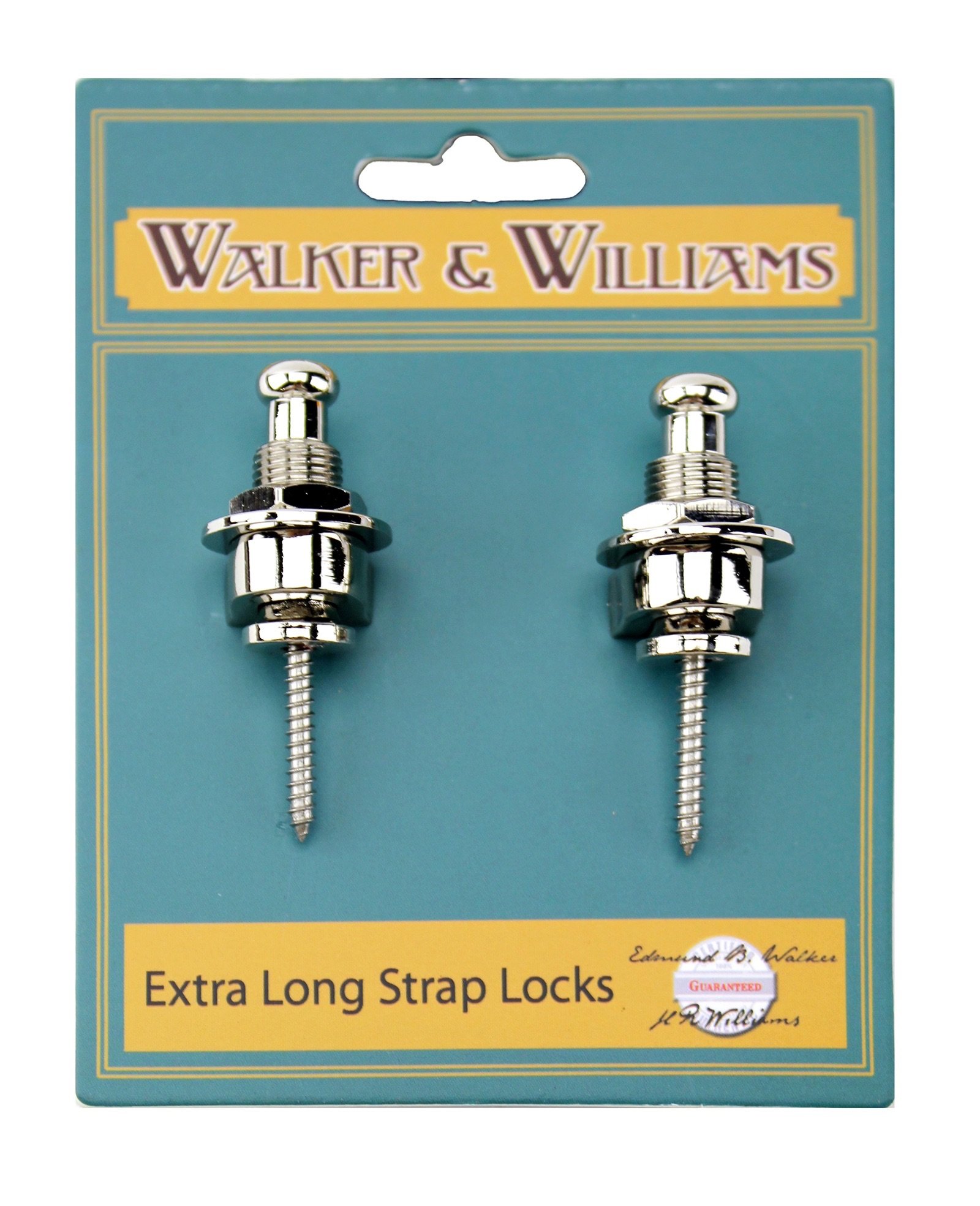 Walker & Williams Extra Long Deep Barrel Guitar Strap Locks - Secure Strap Buttons for Thick Guitar Straps (Acoustic, Electric, Bass) - Perfect for Live Performances & Studio Sessions