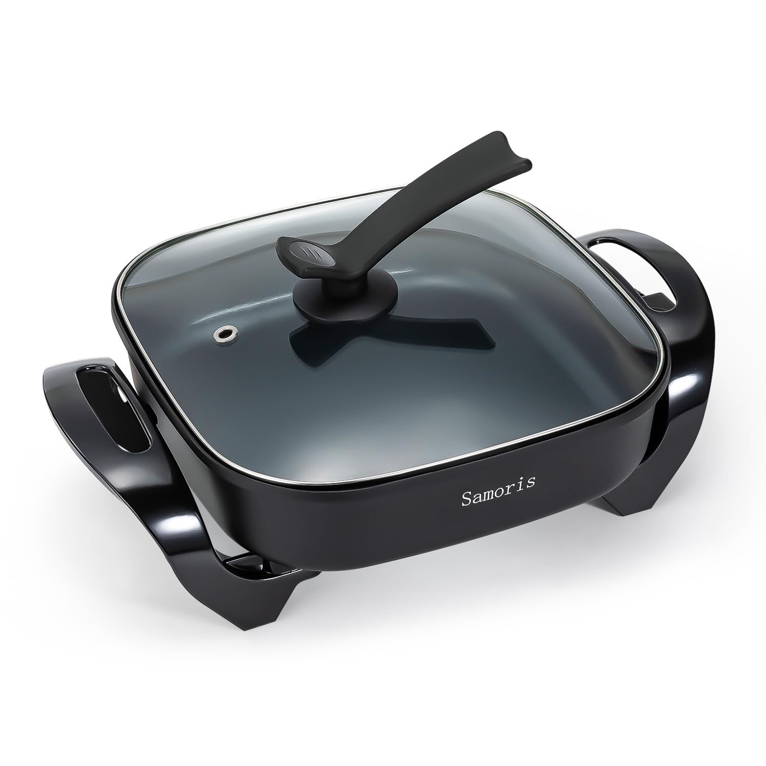 Samoris 17-Inch Non-Stick Electric Skillet with Glass Vented Lid - 5 Quart Large Frying Pan, Adjustable Temperature Control (1500W), Cool-Touch Handles, Even Heating & Scratch Resistant - Perfect for Family Cooking, Pancakes, Stir-Fry & Indoor Grilling