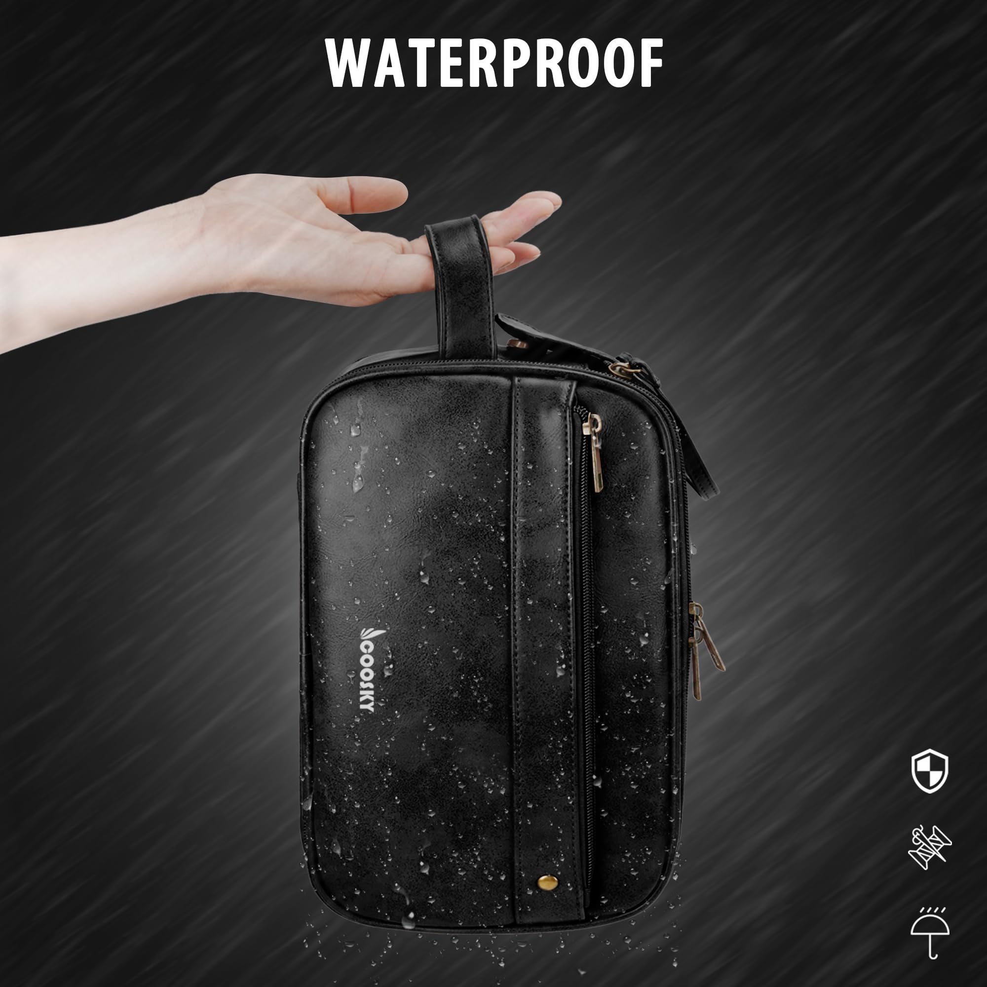 Large Water-resistant Travel Toiletry Bag for Men & Women - Hanging PU Leather Cosmetic Organizer, Shaving Case & Cruise Essentials (Black) - Perfect for Travel, Camping, Business Trips & Daily Use