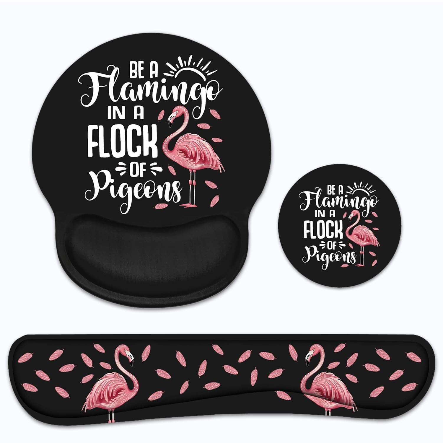 Ergonomic Keyboard Wrist Rest & Mouse Pad Set with Non-Slip PU Base - Flamingo Quote Design for Comfortable Home Office, Gaming & Studying - Perfect for Computer Workstations, Typing & Long Hours PC Use