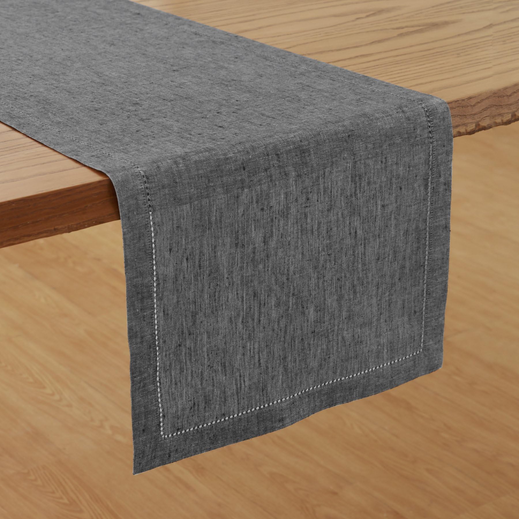 Solino 100% Linen Table Runner 14x60 Inch - Charcoal Grey for Coffee & Dresser Tables