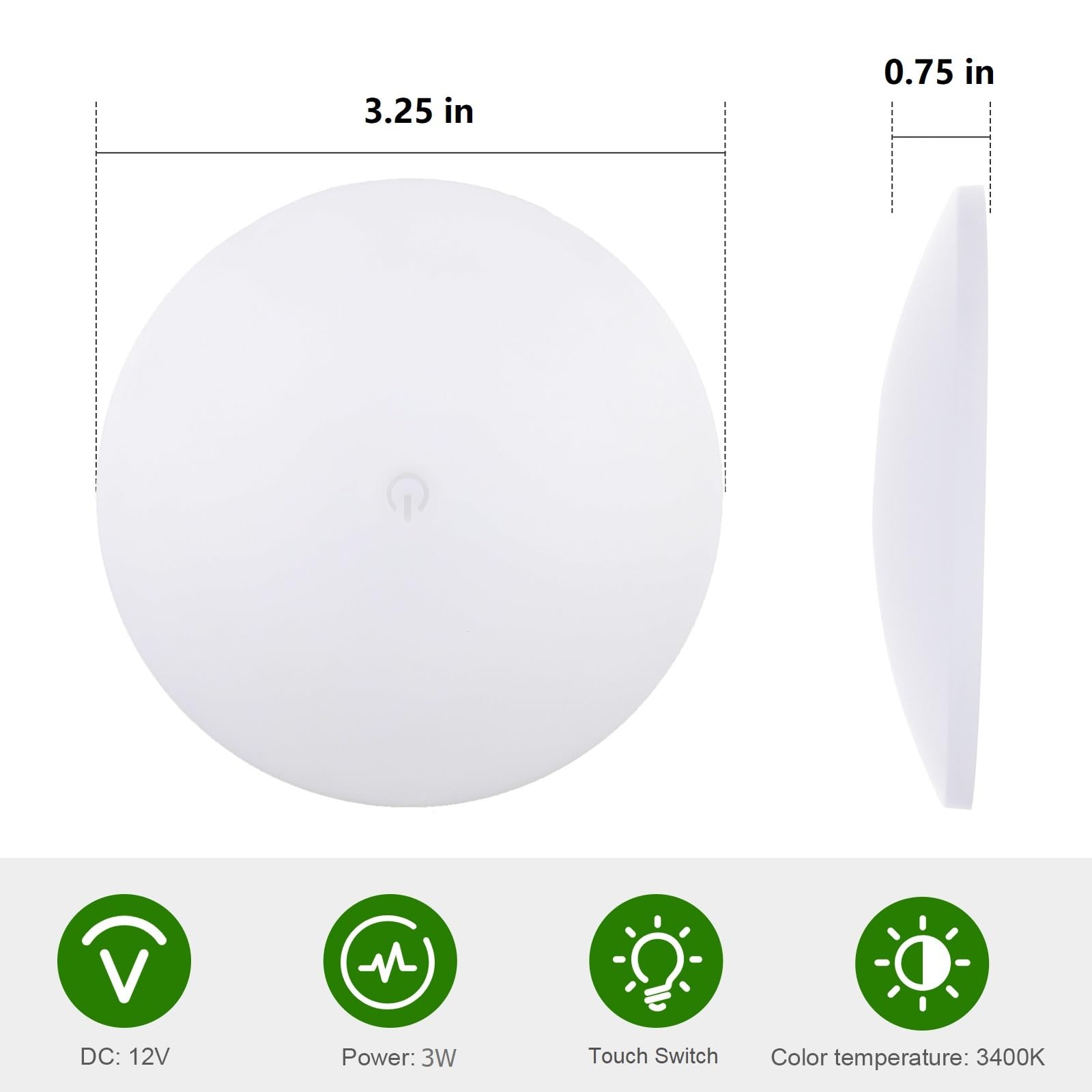 Risestar 12V LED Dome Ceiling Lights - Ultra Slim Warm White 3400K Dimmable Interior Lighting with Touch On/Off Switch (3.25 Inch, Pack of 6) - Perfect for RV, Trailer, Camper, Boat, and Marine Lighting Applications