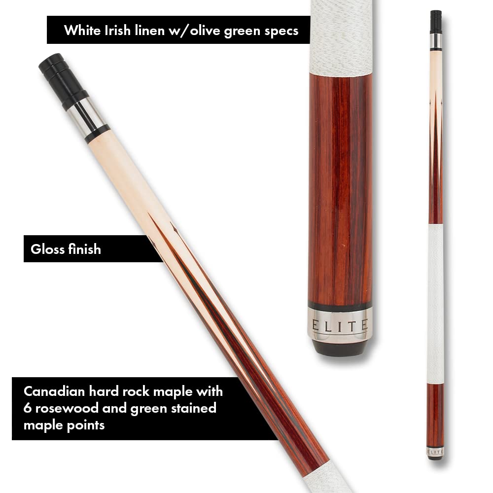 Elite ESP01 Pool Cue - Cocobolo & Hard Rock Canadian Maple with Rosewood & Green Points, Perfect for Professional and Recreational Pool Games