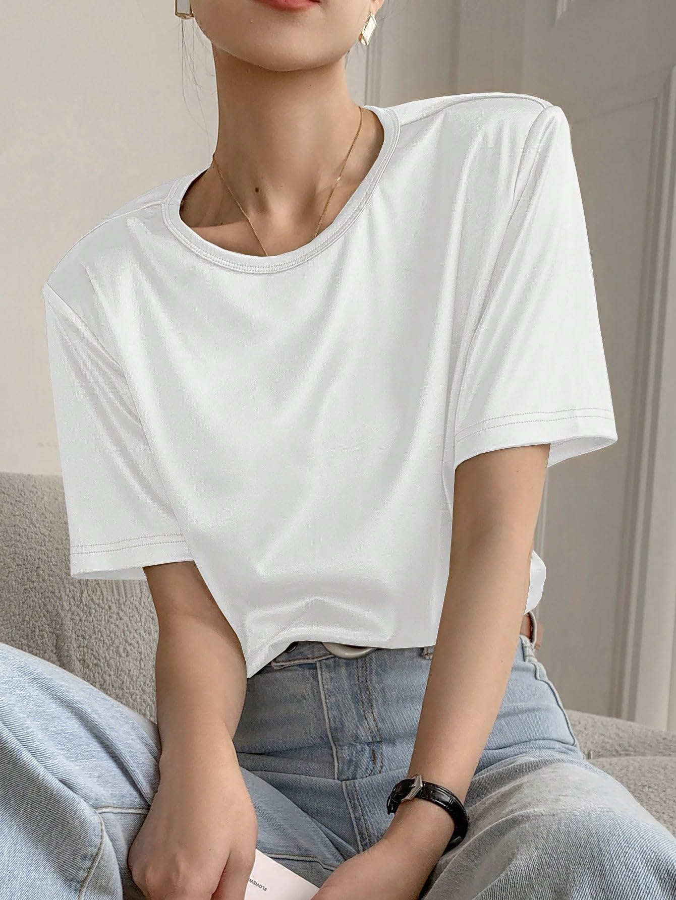 COZYEASE Women's Metallic Crewneck Short Sleeve T-Shirt - Casual Party Top for Women | Perfect for Night Out, Club Wear & Summer Fashion