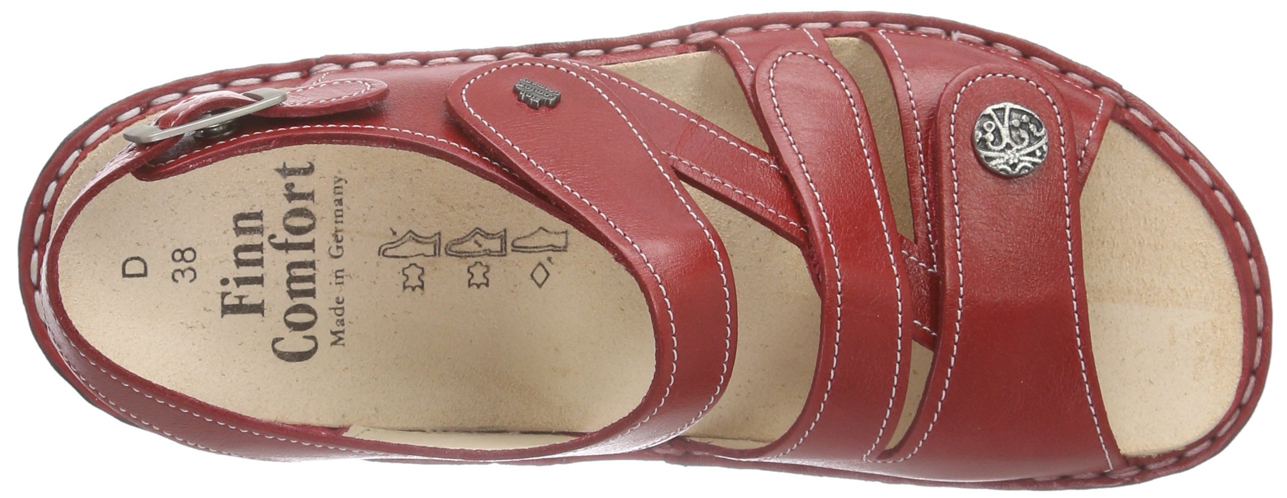 Finn Comfort Women's Strappy Sandals with Ankle Strap - Comfortable Red Leather Sandals for Women Size 5 | Perfect for Summer, Beach, Travel & Casual Outings