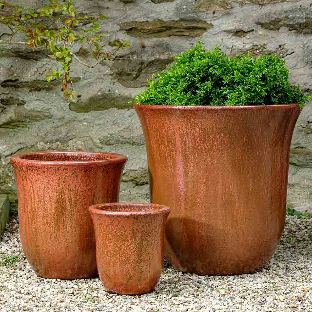 Campania International Volcanic Red Campana Planter Set of 3 - Modern Indoor/Outdoor Garden Decor for Patio, Balcony & Home Décor