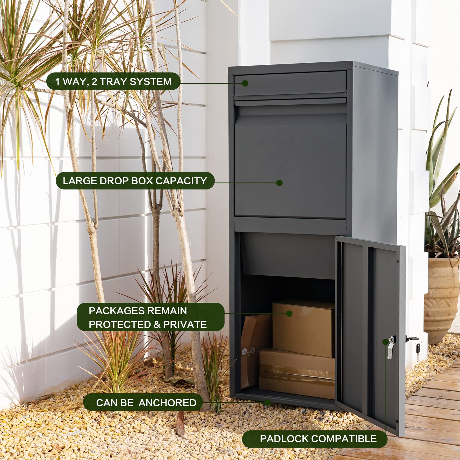 Extra Large Waterproof Outdoor Storage Box for Packages - Secure Locking Drop Box 16.73