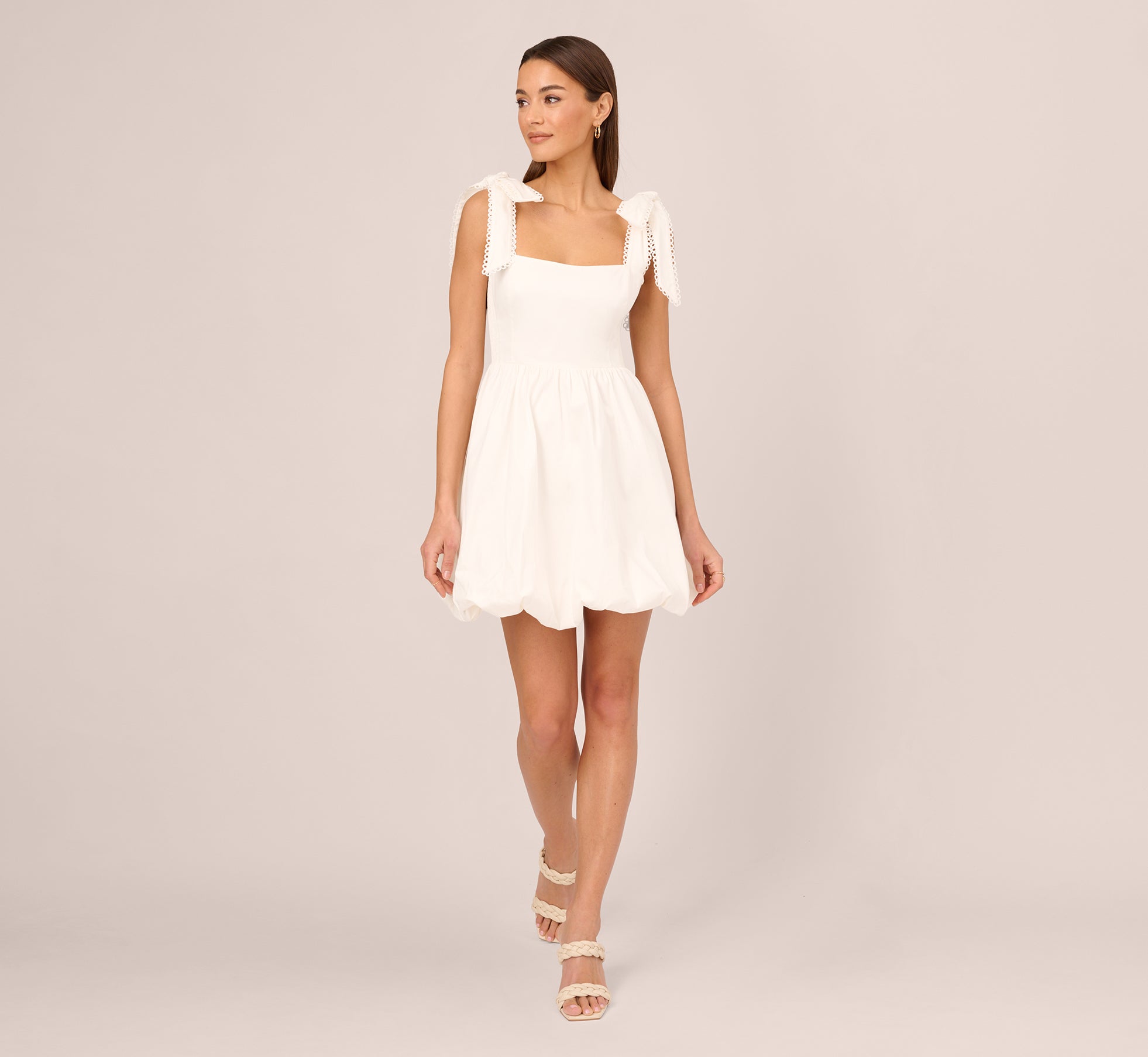 Elegant White Short Bubble Dress with Bow Tie Straps - Perfect for Summer Parties, Weddings & Special Occasions