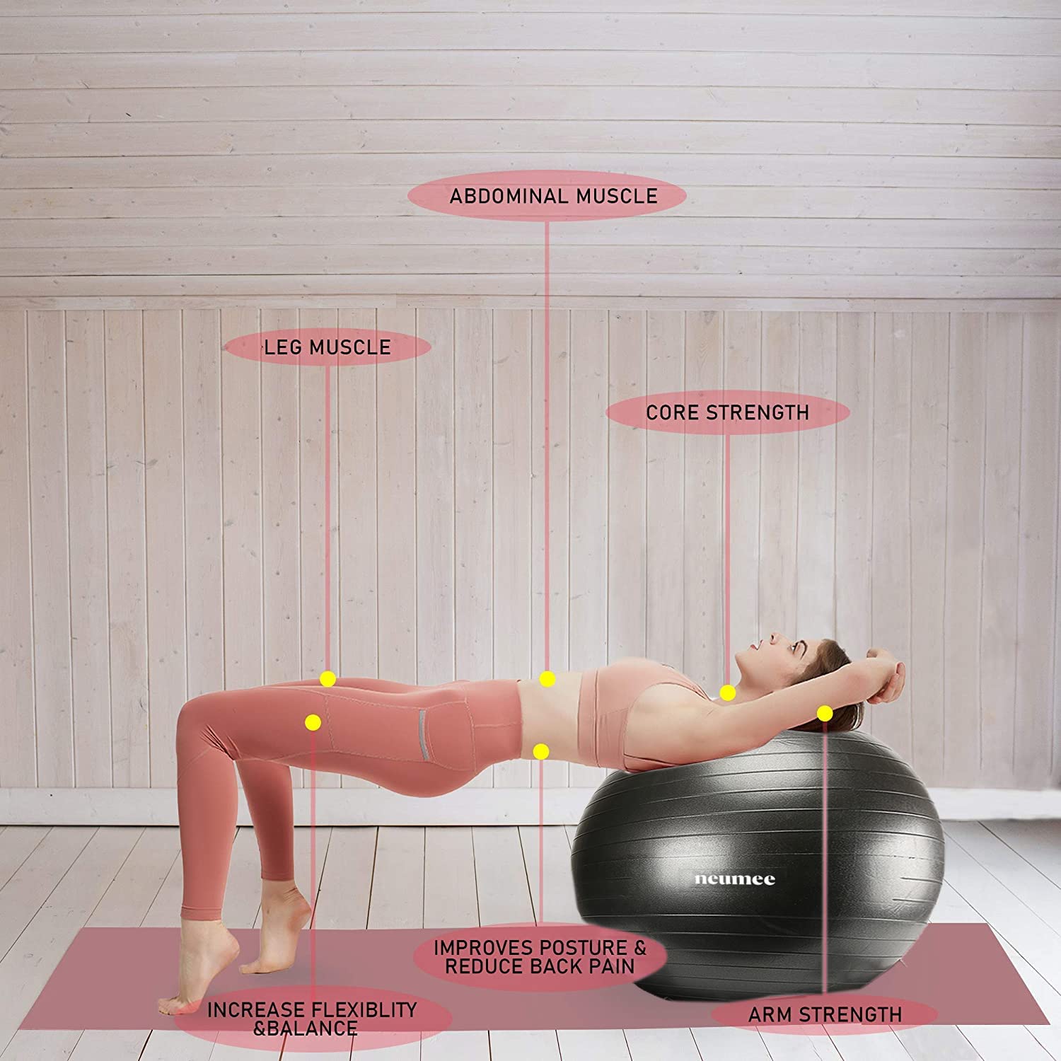 Exercise Ball Chair with Resistance Bands - 65cm Yoga Ball for Office & Home Gym Workouts