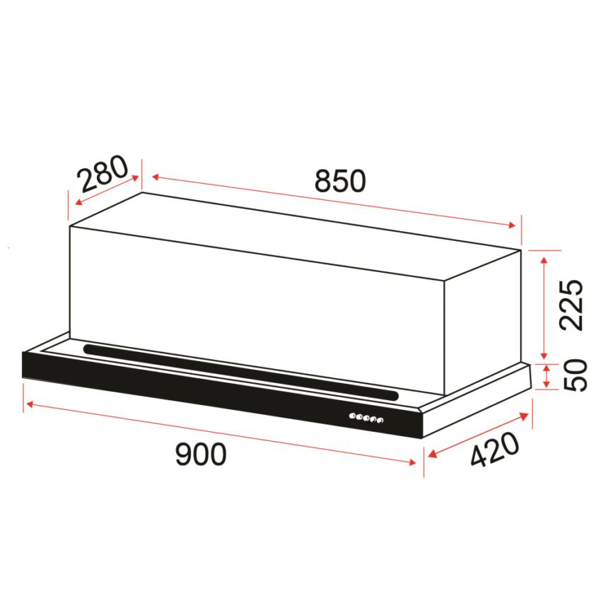 EF 90cm Built-in Stainless Steel Slimline Range Hood - Power Slim 90 X/VL - Modern Kitchen Ventilation for Smoke & Odor Removal
