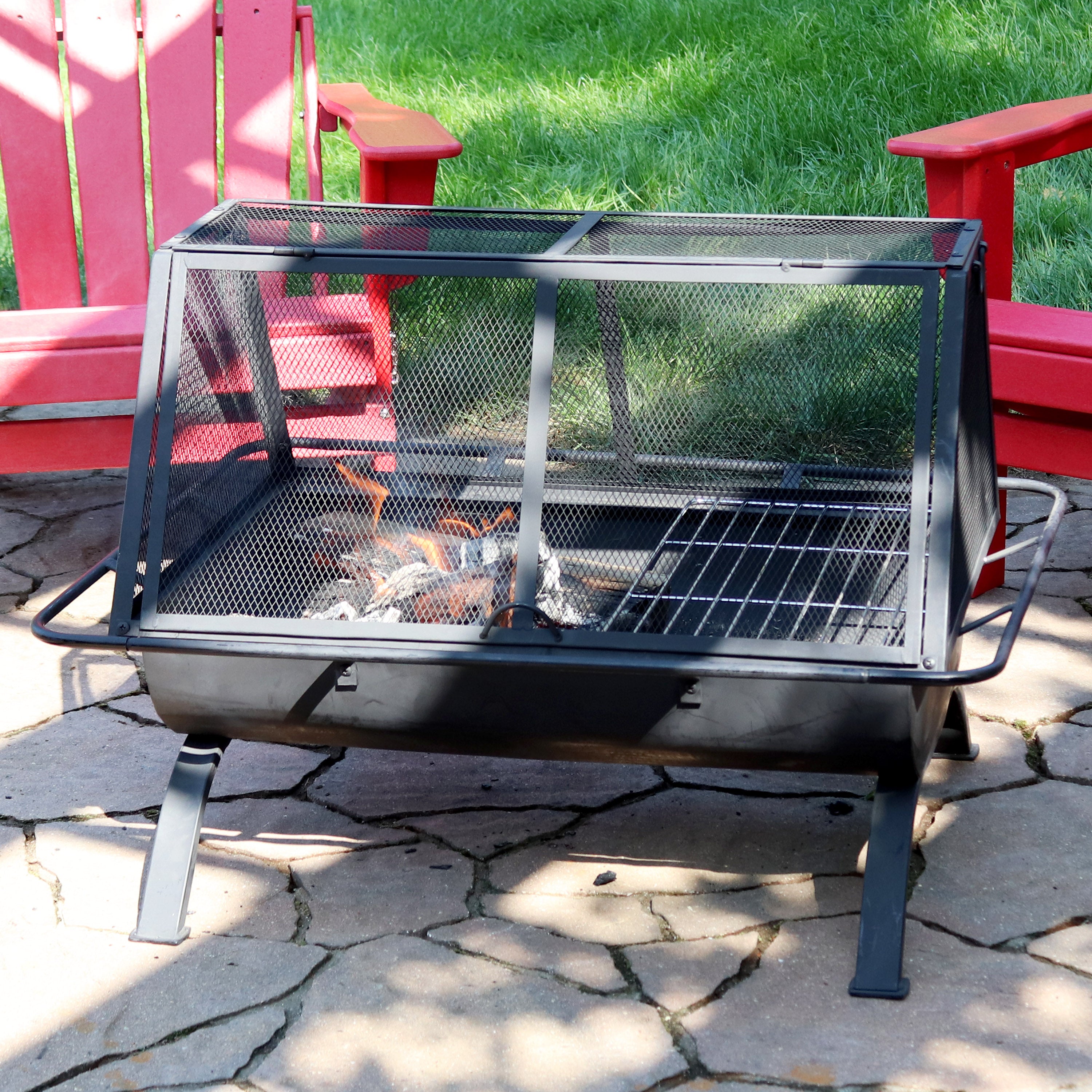 Sunnydaze 36-Inch Northland Outdoor Fire Pit with Grill & Spark Screen - Perfect for Backyard Camping, BBQ Parties & Patio Gatherings