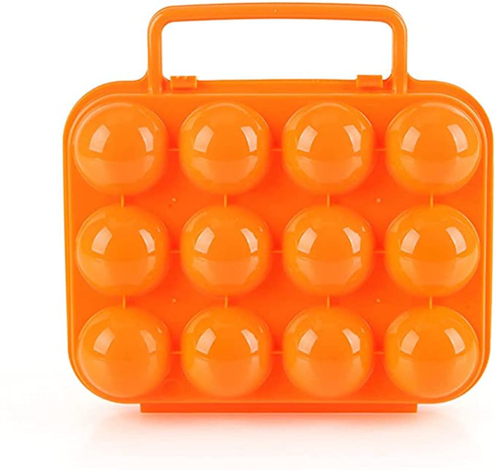 BE-STRONG 2-Pack Portable Egg Storage Container with Handle - 12 Egg Capacity Plastic Folding Tray with Lid - Perfect for Camping, BBQ, Picnic, Travel & Kitchen Storage (Orange)