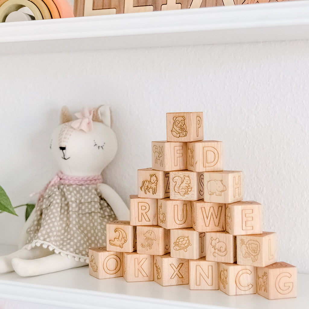 LIMITED EDITION Erica Alphabet Blocks - Wooden Educational Toys for Toddlers, ABC Learning Blocks for Kids - Perfect for Preschool Learning, Baby Shower Gifts & Nursery Decor