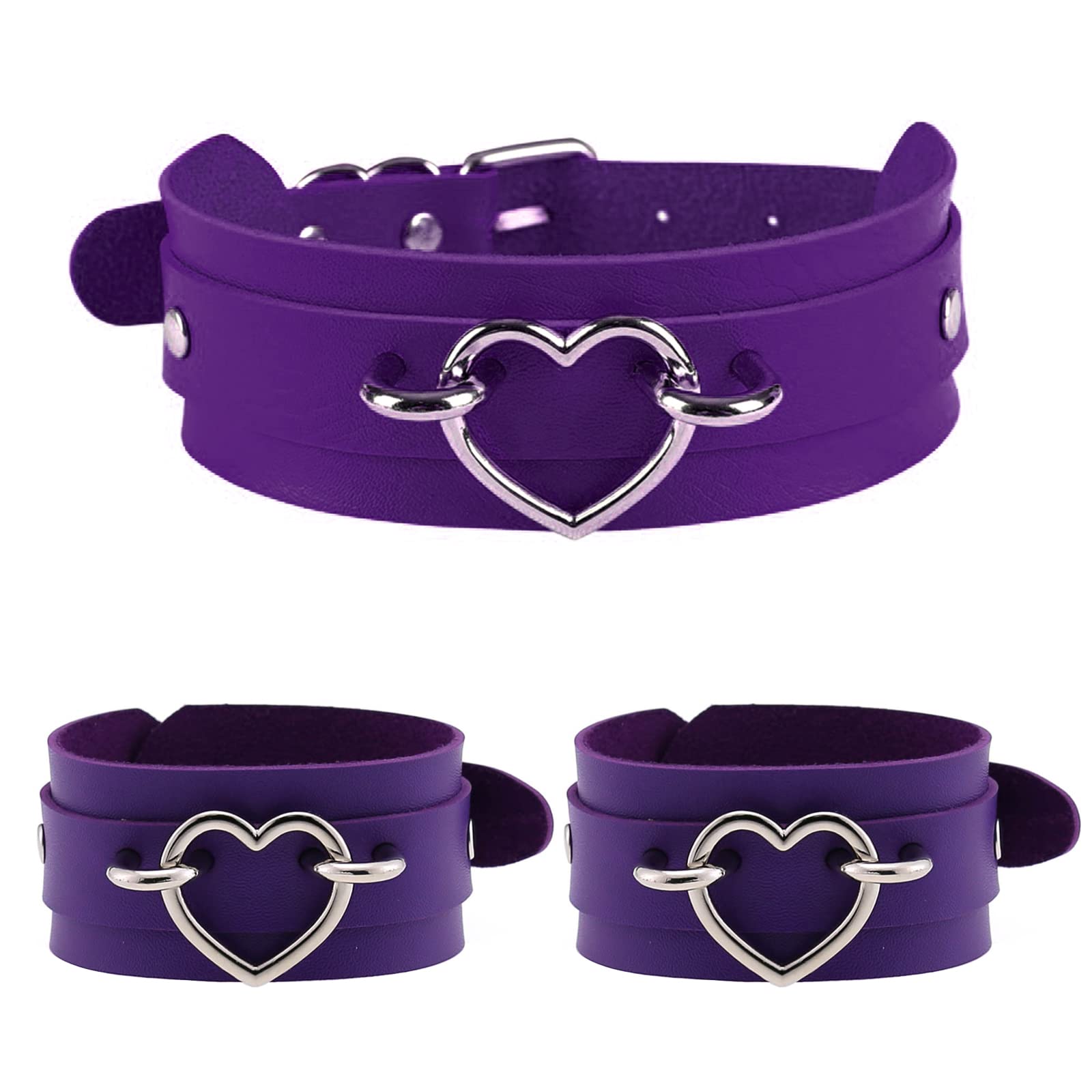 Tosmifairy Gothic Heart Choker Necklace and Matching Bracelet Set - Elegant Submissive Jewelry for Women, Perfect for BDSM, Cosplay, and Gothic Fashion Outfits