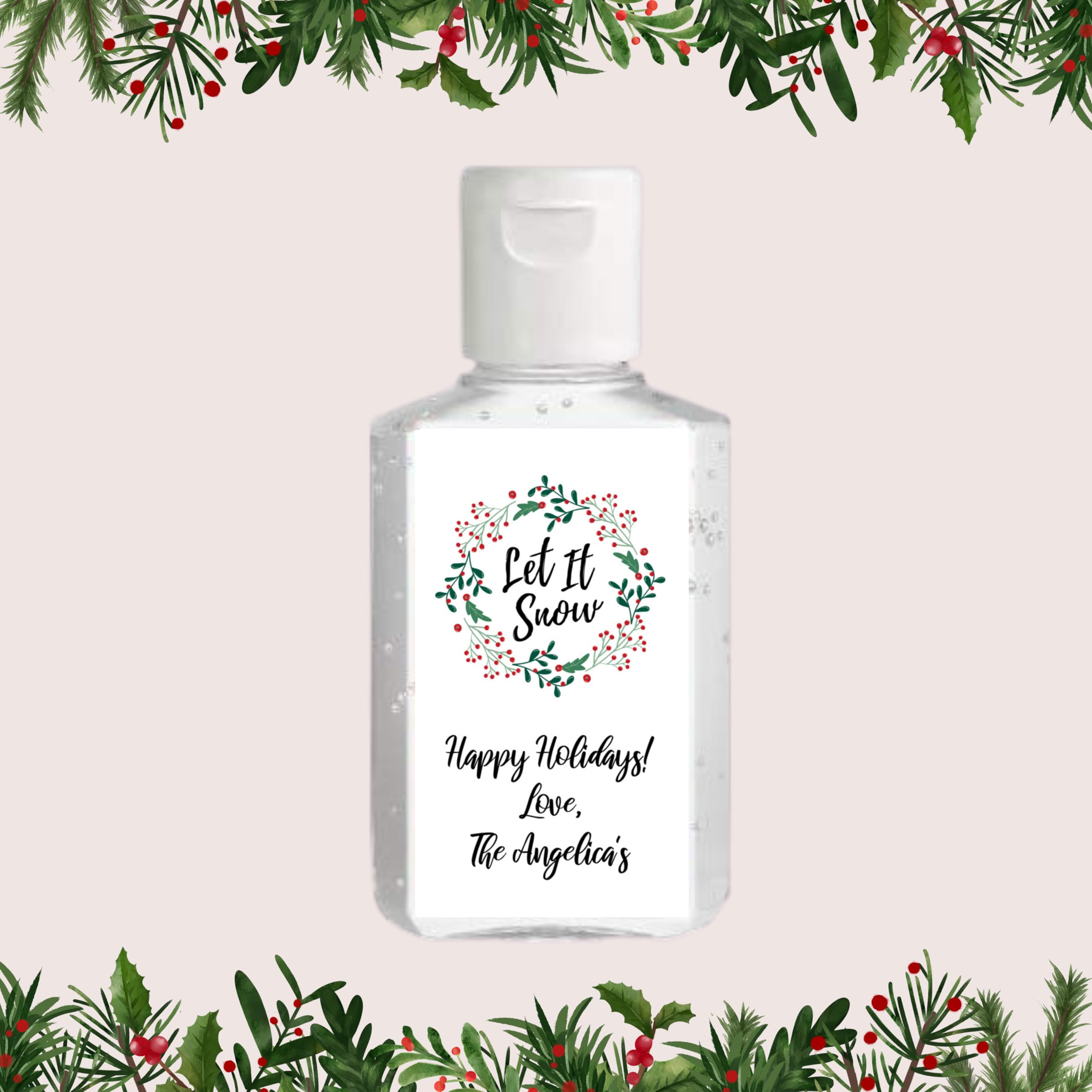 Christmas Hand Sanitizer Labels - 20 Personalized Holiday Stickers for Gifts & Party Favors