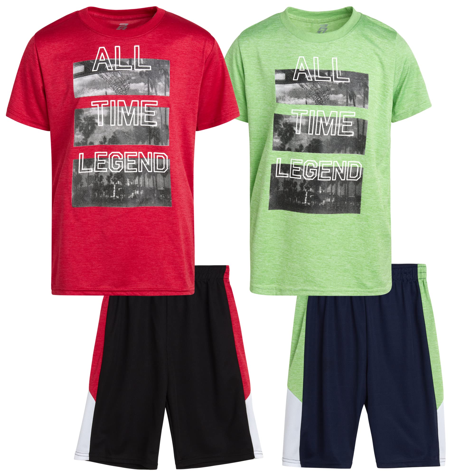 Pro Athlete Boys' Active Shorts Set - 4 Piece Moisture Wicking Performance T-Shirt & Basketball Shorts for Kids Ages 4-16 | Gym, Sports, School PE & Summer Outdoor Activities