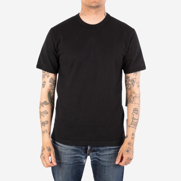 Iron Heart IHT 1600 11oz Heavyweight Cotton Knit Crew Neck T-Shirt for Men - Black | Durable Casual Tee for Everyday Wear & Motorcycle Riding
