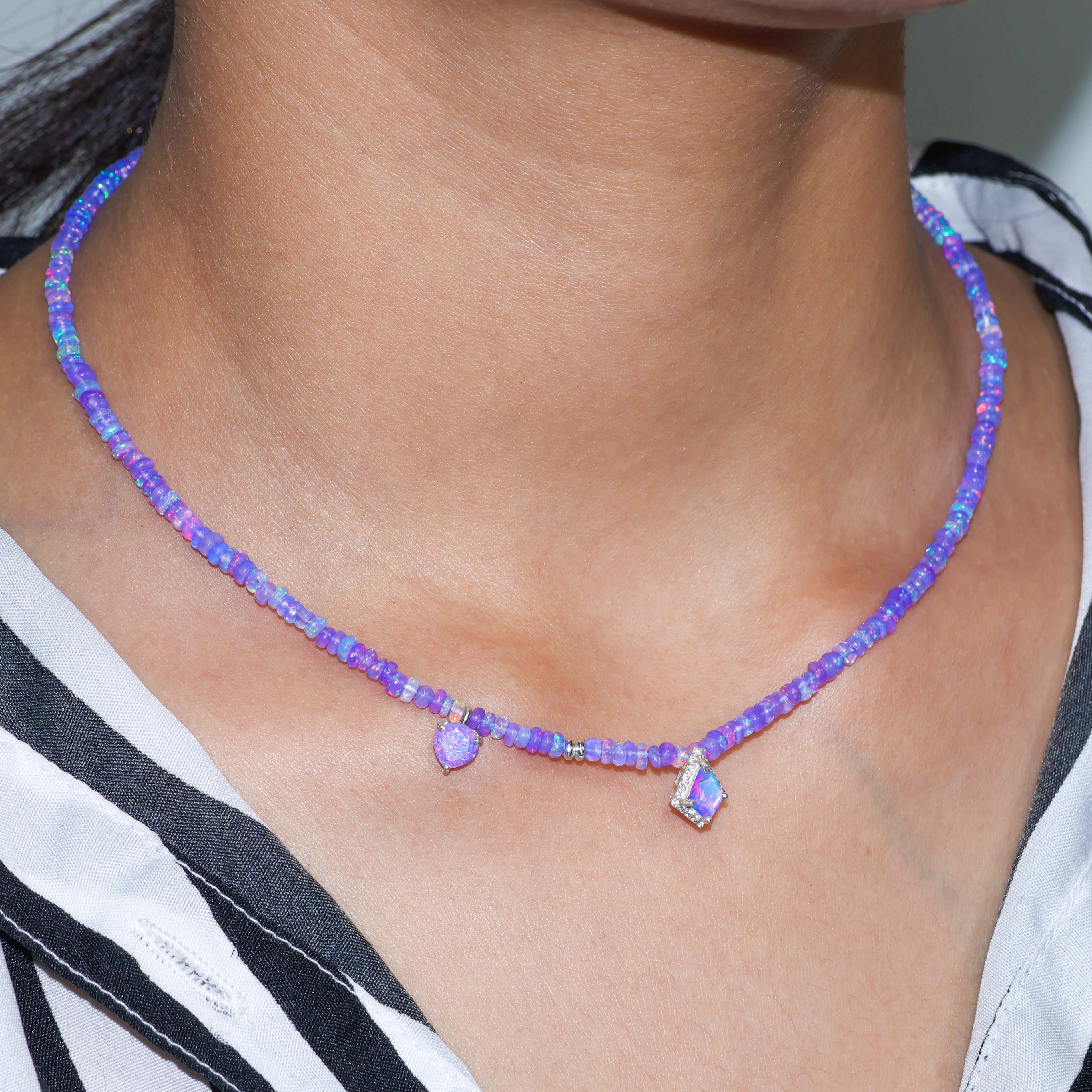 Natural Lavender Opal Charm Beaded Necklace - Elegant Bohemian Jewelry for Women, Gift for Her, Perfect for Weddings, Parties & Everyday Wear