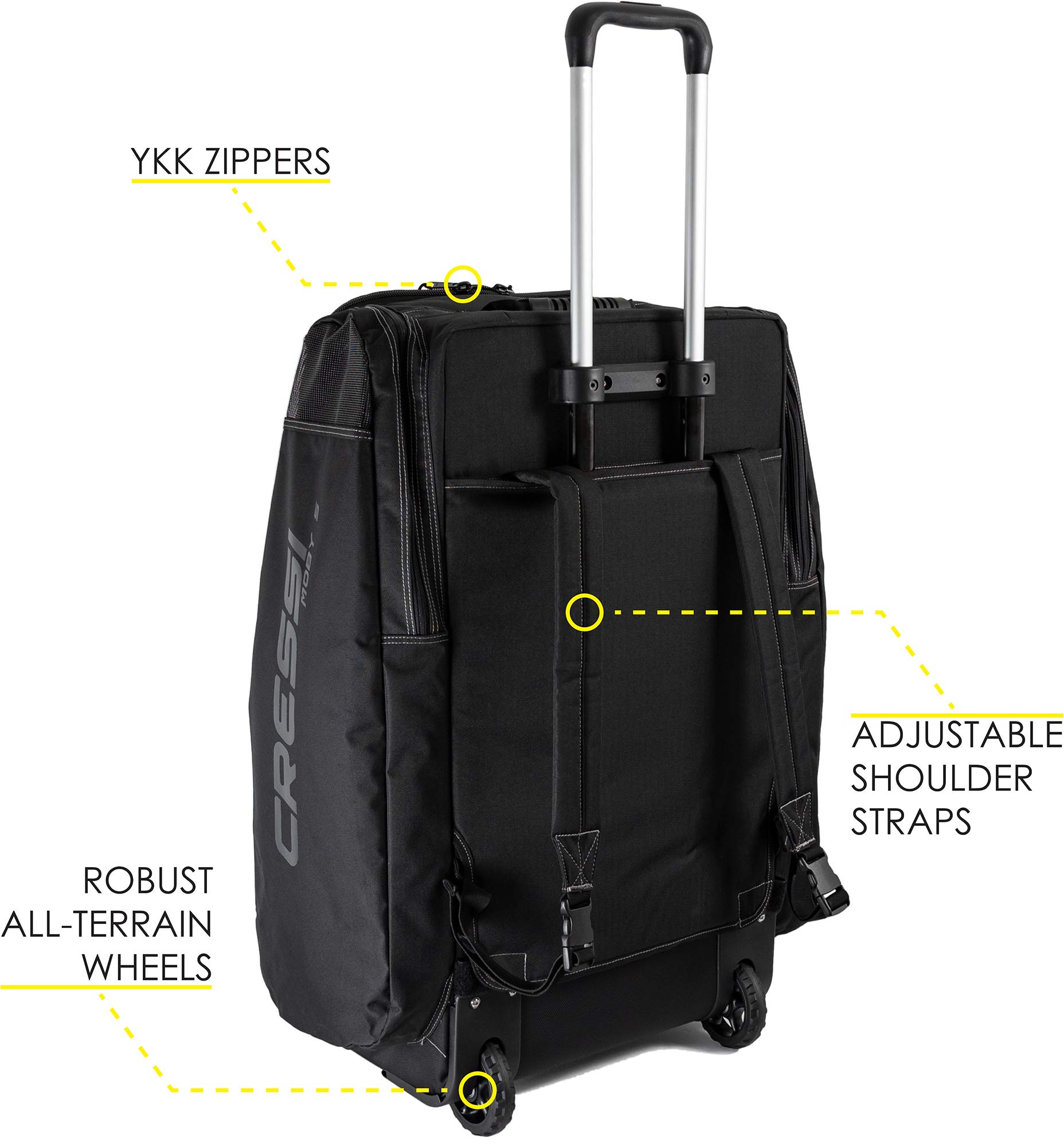 Cressi Strong Large Capacity 115L Roller Luggage Bag with Backpack Straps - Moby 5 Italian Designed Travel Suitcase for Airplane, Cruise & Business Trips