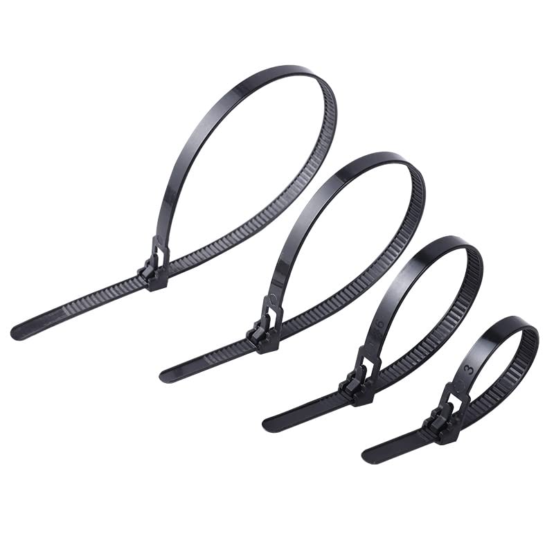 100 Pack Heavy Duty Reusable Zip Ties - 8 Inch Black Nylon Cable Ties with 50 LB Strength, Releasable Tie Wraps for Organizing Cords, Wires & DIY Projects