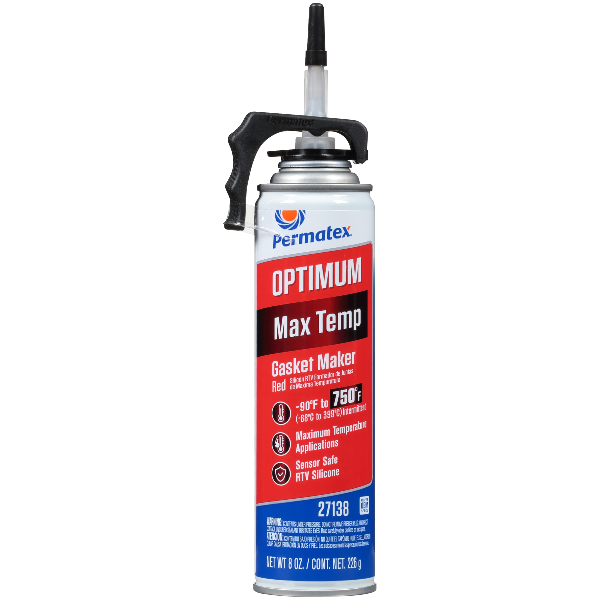Permatex 27138 Optimum Red High Temperature Gasket Maker, 8 Oz - High Performance Silicone Sealant for Automotive, Marine & Industrial Use - Perfect for Engine Gaskets, Exhaust Systems & High Heat Applications