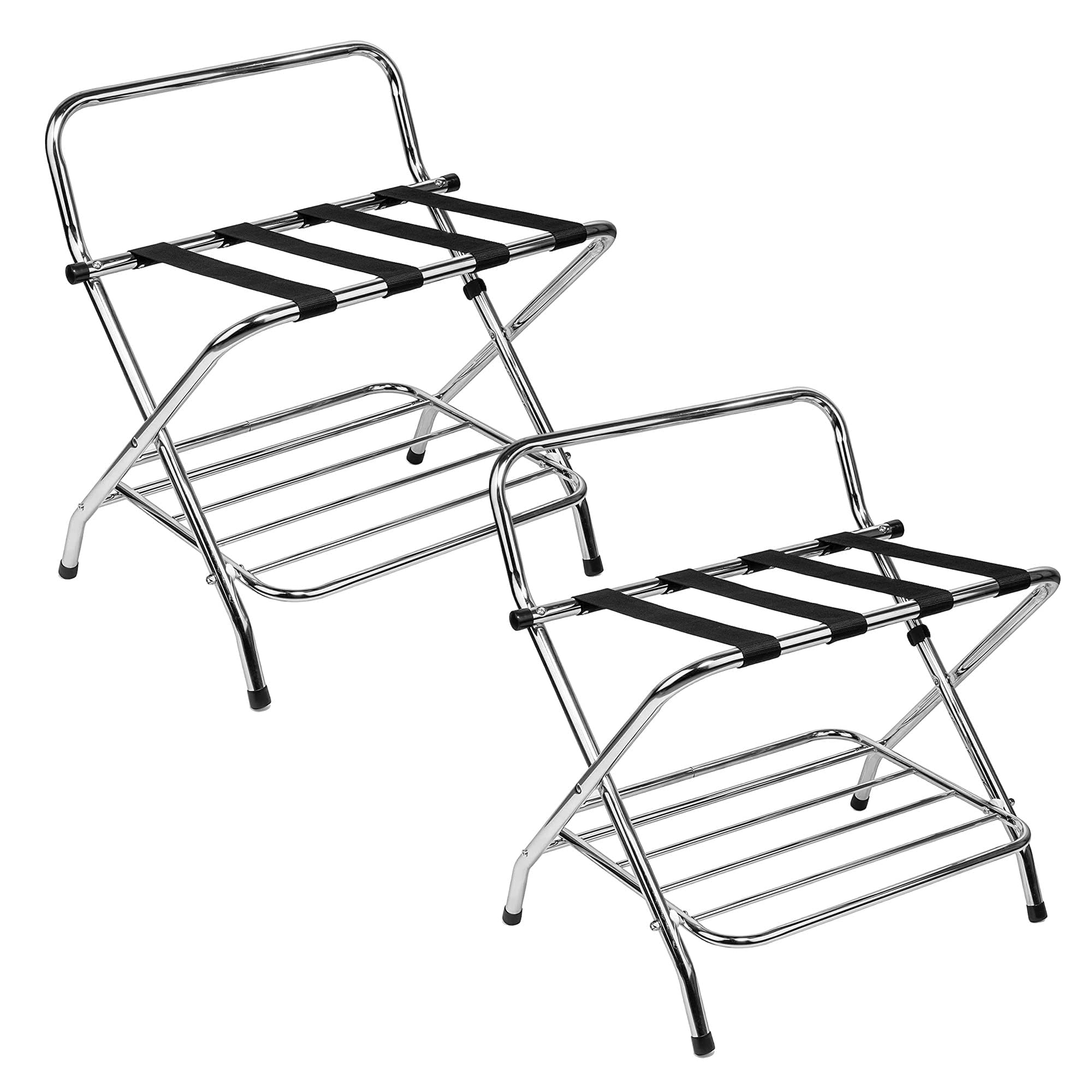 Heavy Duty Foldable Luggage Rack - Metal Suitcase Stand for Bedroom, Hotel & Travel | Space-Saving Folding Storage Rack for Suitcases & Bags (Double Rack High Back, Pack of 2) | Perfect for Guest Rooms, Closet Organization & Small Spaces