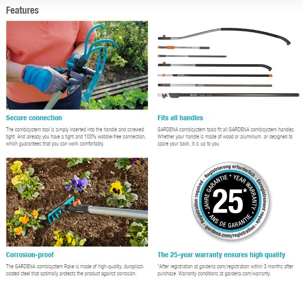 Gardena Combisystem Rake 3179 - Adjustable Garden Rake for Efficient Soil Leveling & Debris Removal | Perfect for Lawn Care, Gardening & Landscaping