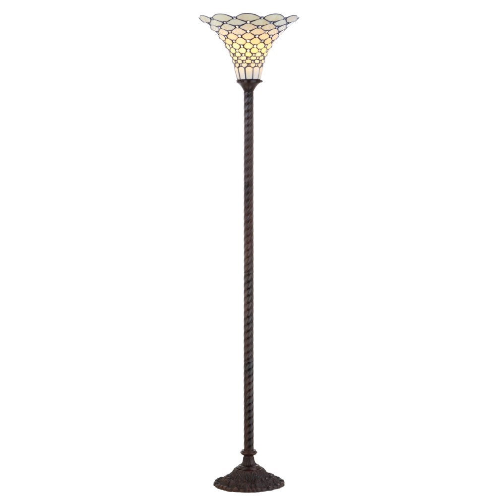 White Tiffany Style 70 Torchiere LED Floor Lamp - Elegant Home Lighting for Living Room, Bedroom & Office Decor