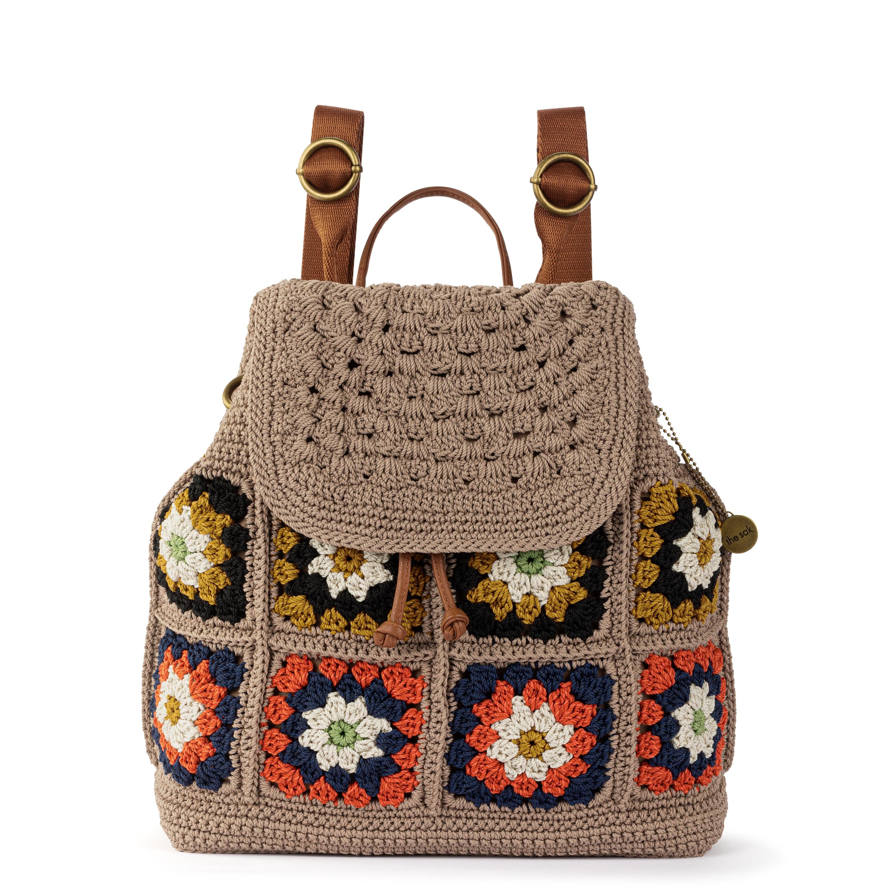 Handmade Crochet Sayulita Backpack - Sand Neutral Patch Boho Beach Bag for Women, Perfect for Travel, Festival & Everyday Use