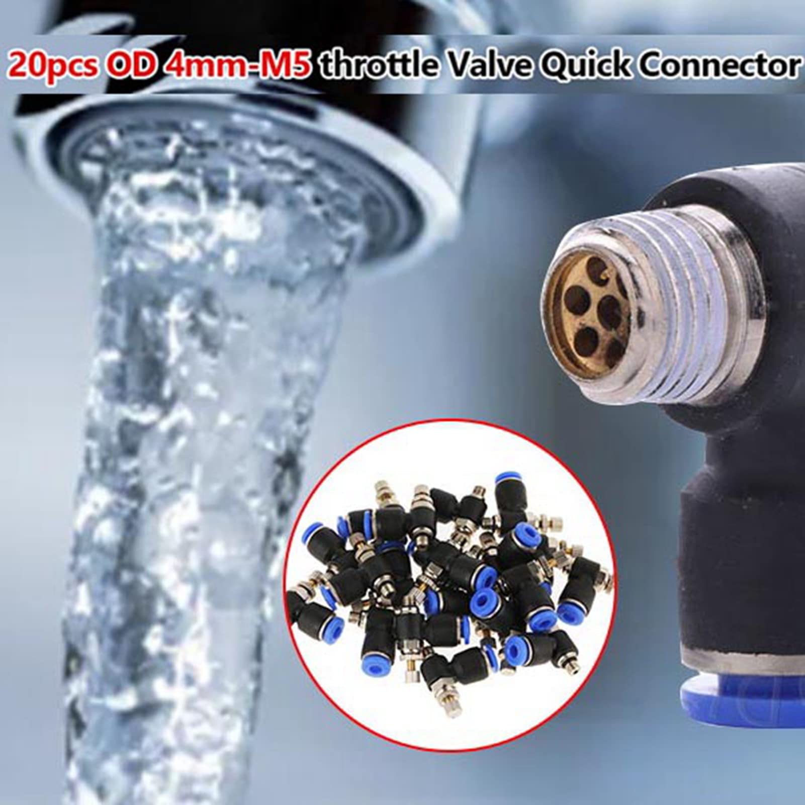 20 Pcs M5 Thread Push to Connect Air Fittings - 4mm OD Quick Release Pneumatic Tube Tee Union for Air Compressor, HVAC, and Automation Systems