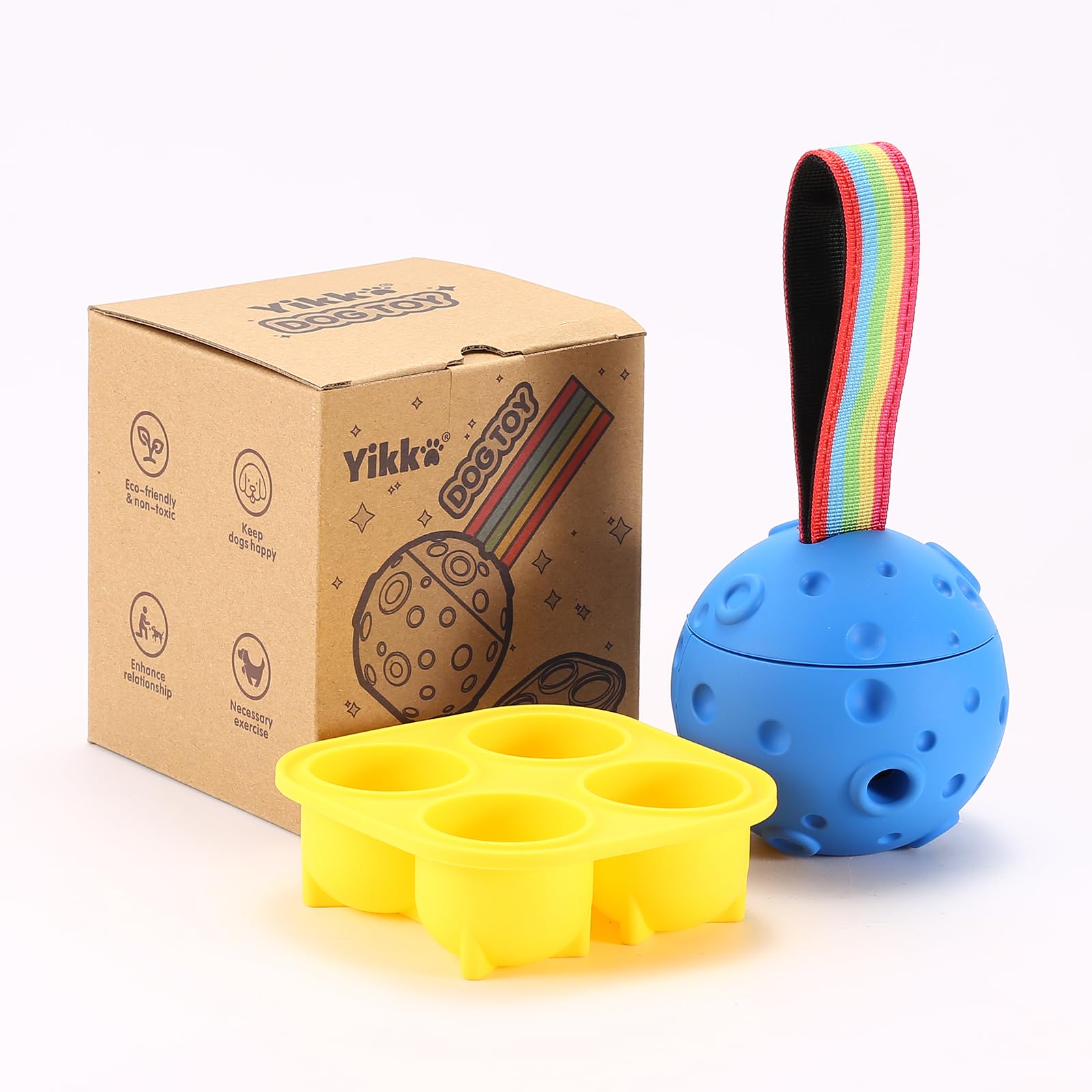 Yikko Interactive Dog Puzzle Toy - Fillable Frozen Enrichment Ball for Small to Large Dogs (10-80Lbs) | Durable Rubber Chew Toy for Indoor & Outdoor Play | Easy to Clean | Perfect Gift for Dog Birthday, Christmas & Training (Blue)