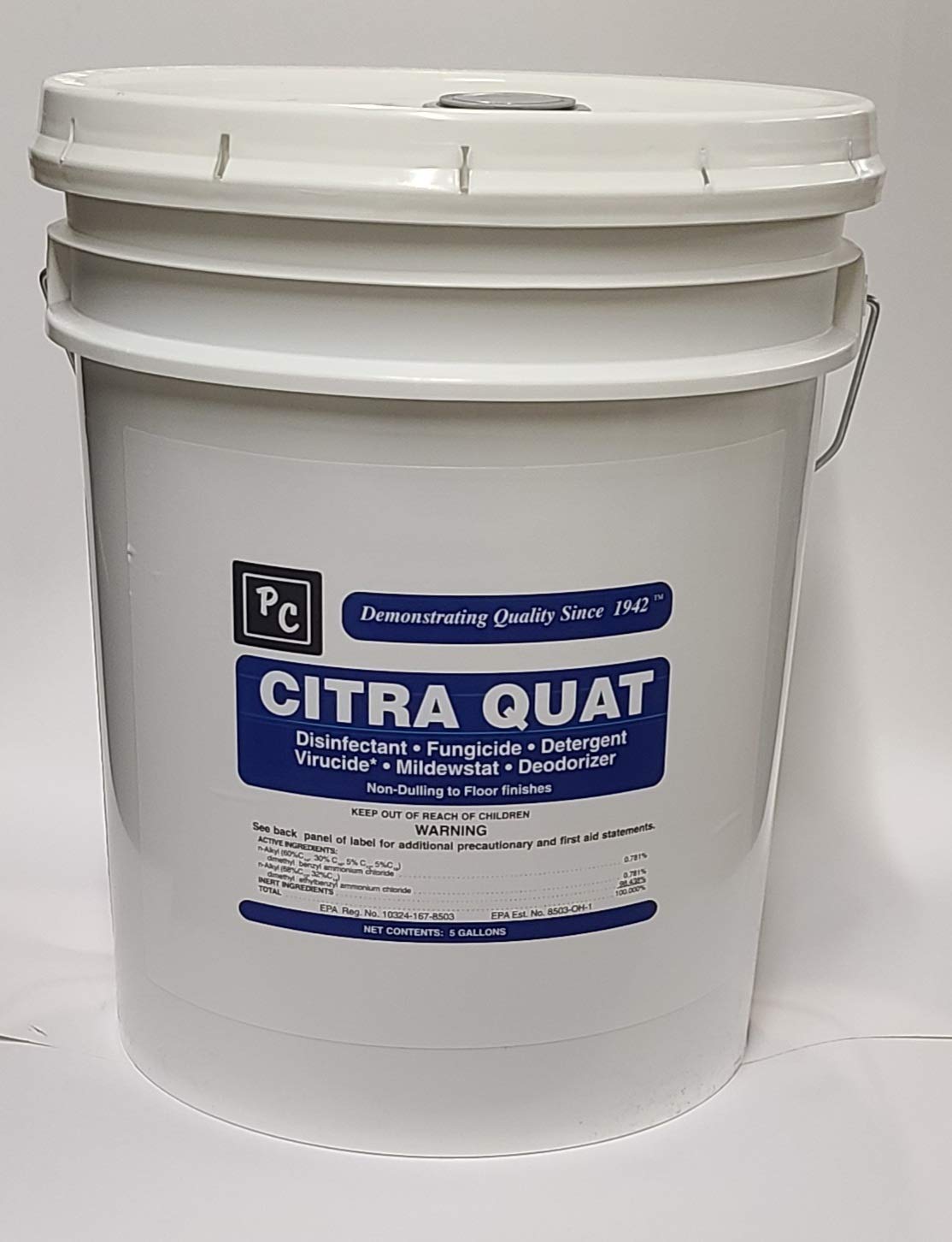 CITRA-QUAT Hospital-Grade Concentrated Disinfectant Cleaner - 5 Gallon Bucket (64oz) | EPA Registered | Kills 99.9% Germs & Viruses | For Hospitals, Schools & Commercial Use | Ideal for High-Touch Surfaces & Medical Equipment Cleaning