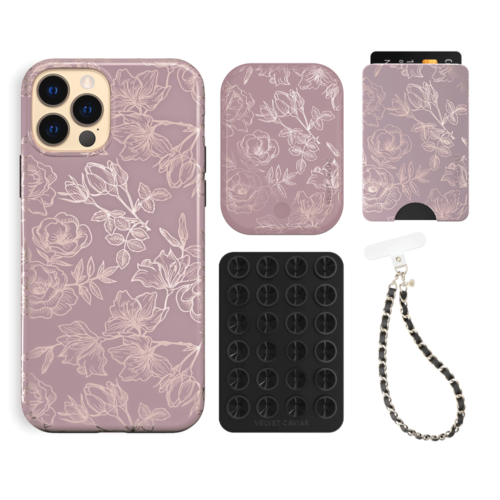 Dusty Rose Chrome iPhone Case with Wallet Holder - Slim Protective Cover for iPhone 13/14/15 Pro Max - Perfect for Everyday Use, Travel, and Hands-Free Convenience