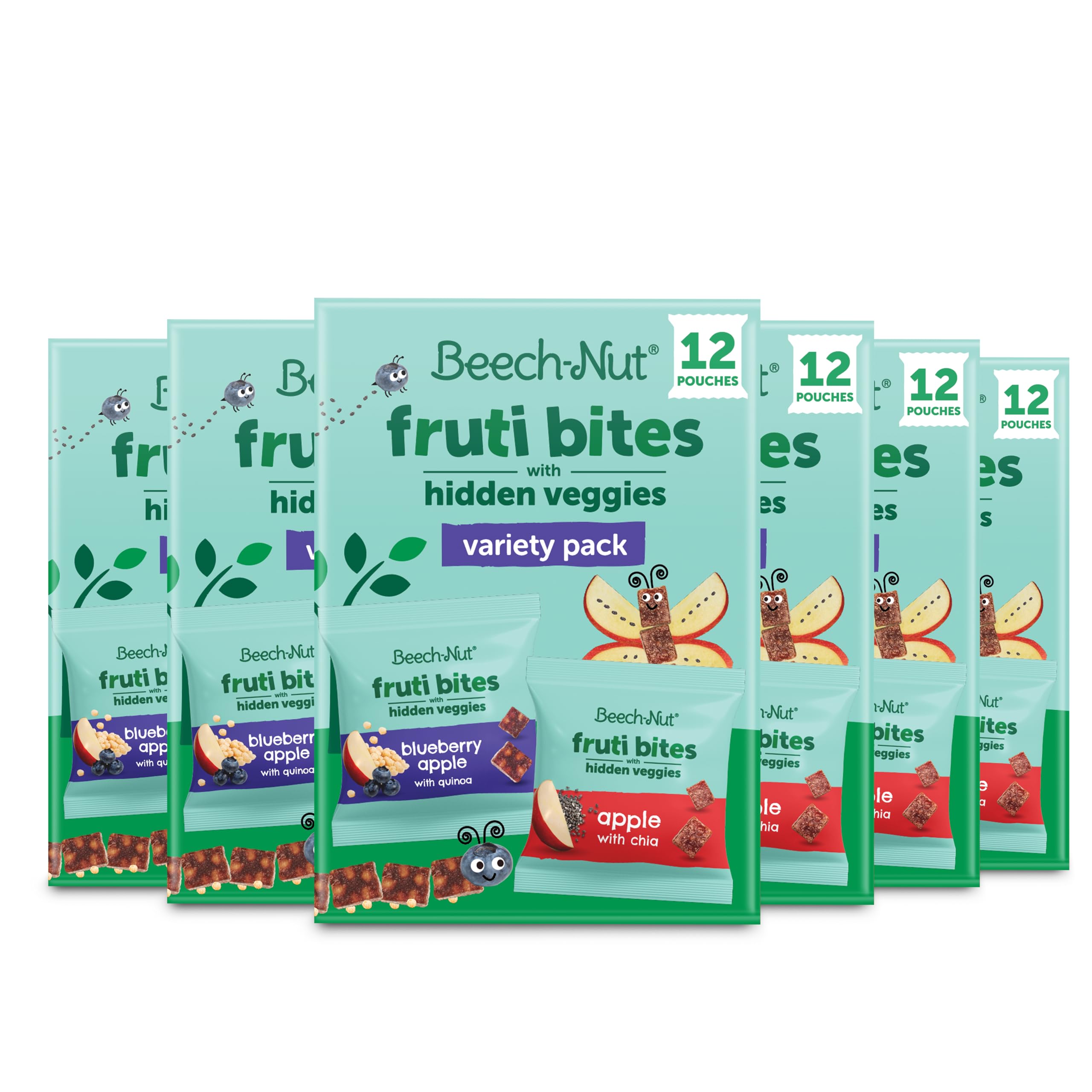 Beech-Nut Toddler Snacks Fruti Bites with Hidden Veggies, Quinoa & Chia - Healthy Fruit Snack Variety Pack for Babies & Toddlers (6 Boxes, 72 Individually Wrapped Packs) - Perfect for On-the-Go, Lunchboxes & Healthy Snacking