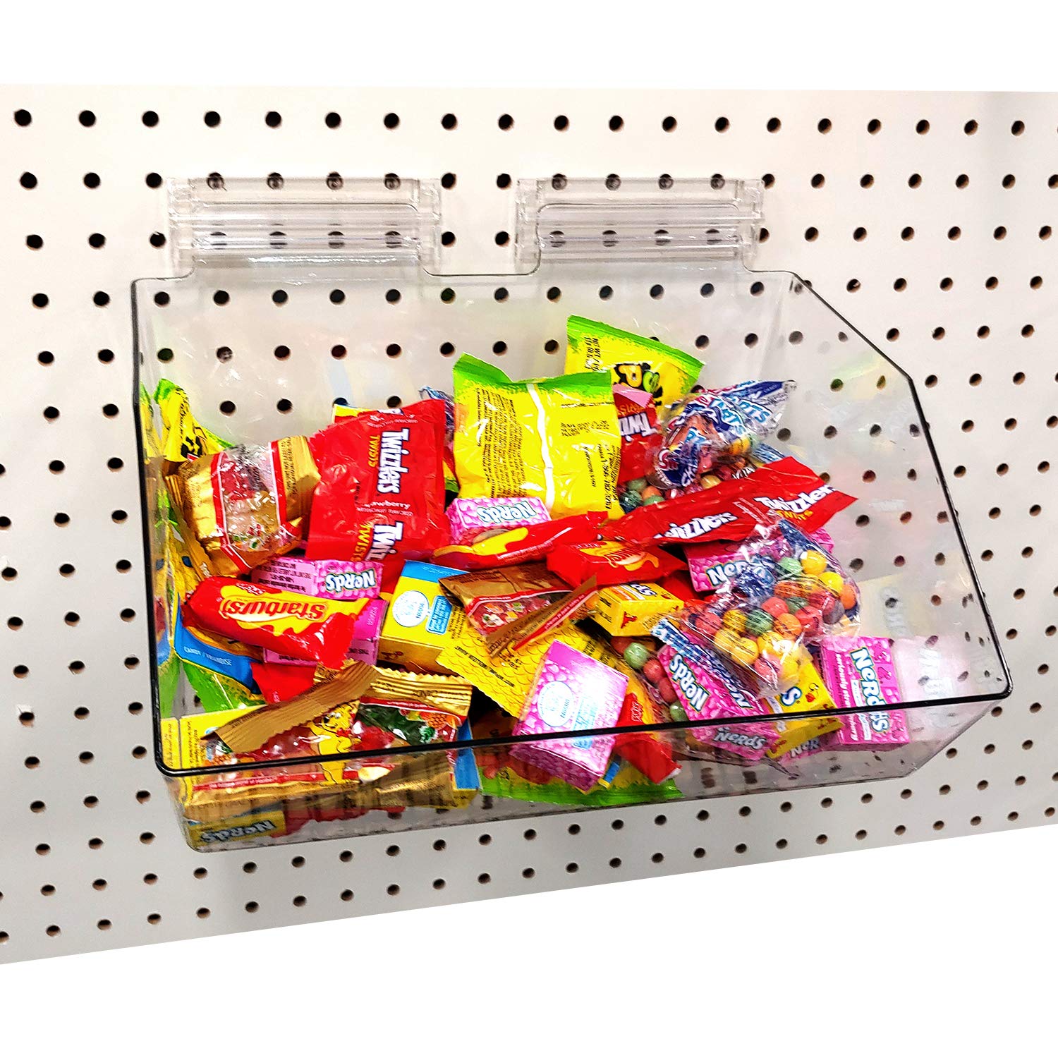 Clear Acrylic Pegboard Bins - Extra Wide Large Storage Bins for Peg Wall (12