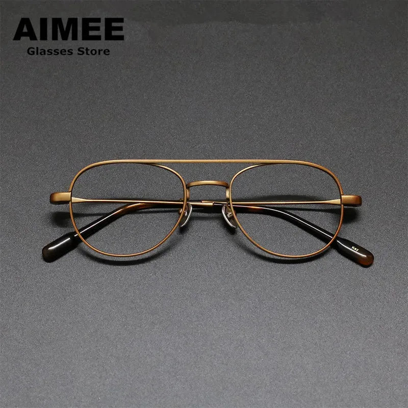 Aimee Unisex Full Rim Oval Double Bridge Titanium Eyeglasses 8040 - Lightweight Durable Frame for Reading, Work & Fashion (Silver/Gold/Black) - Perfect for Office, School & Everyday Wear