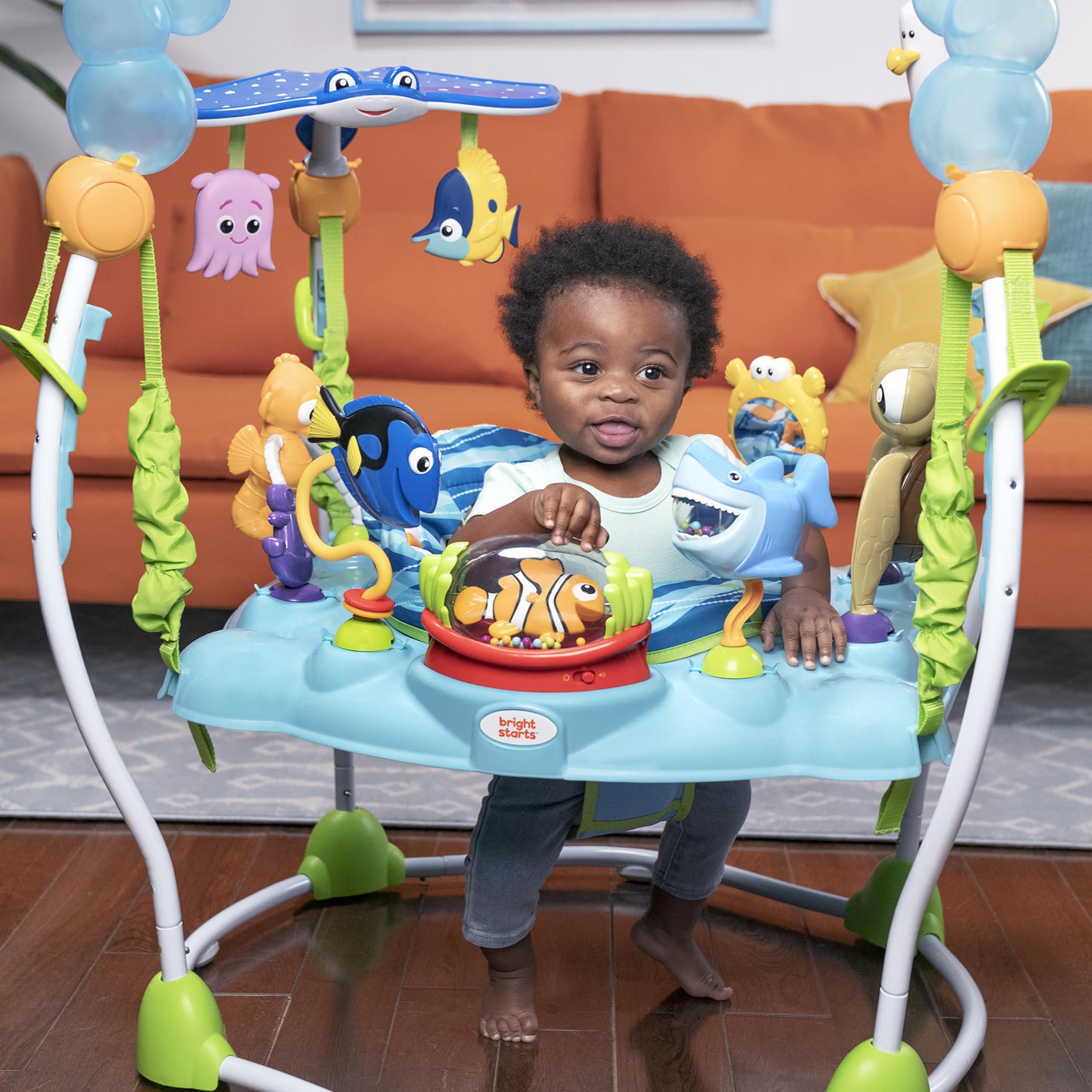 Bright Starts Disney Baby Finding Nemo Sea of Activities Jumper - Interactive Baby Activity Center with Lights, Music & Sounds for Infants 6-12 Months (Blue) - Perfect for Playtime, Learning & Motor Skill Development