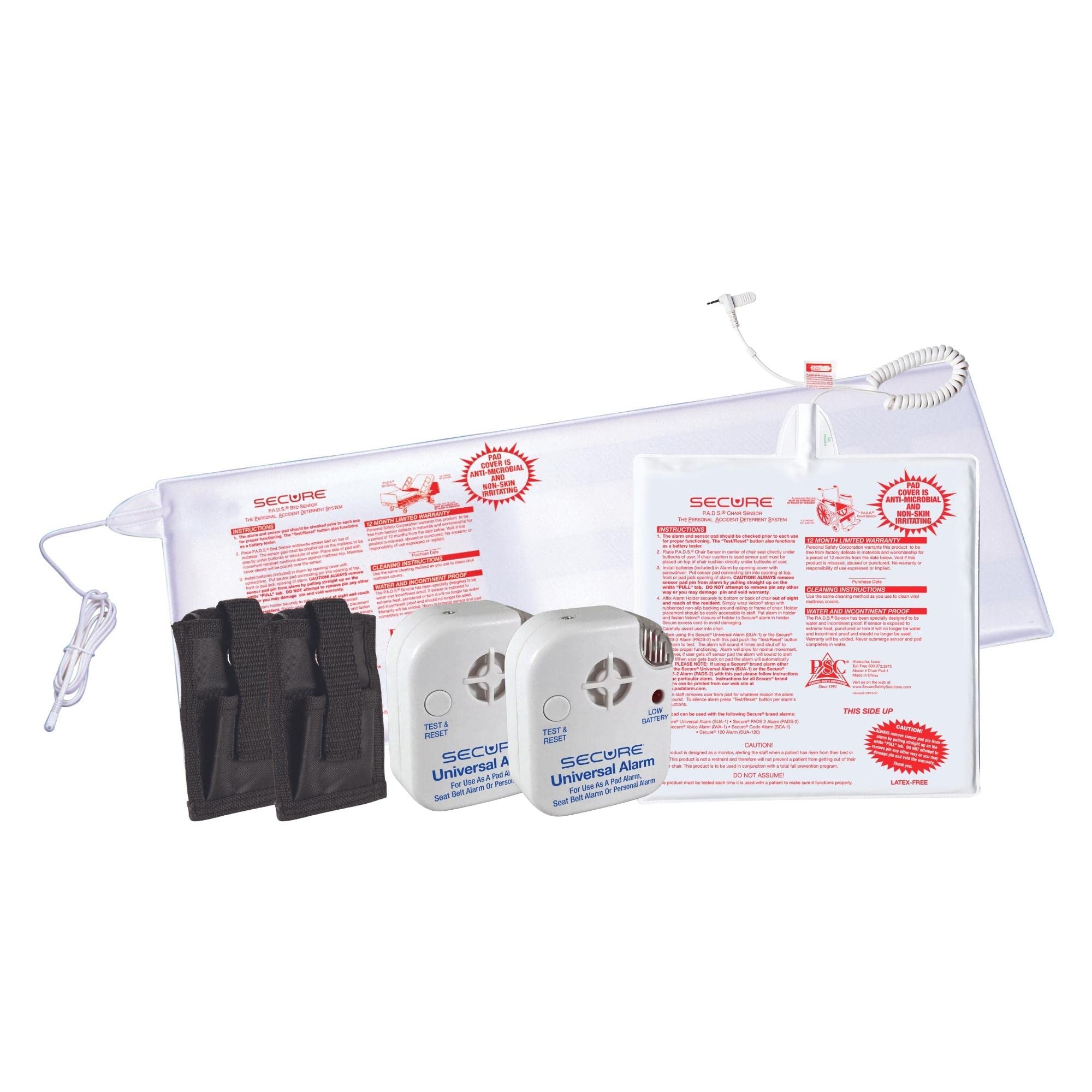 Secure Chair and Bed Alarm for Elderly Adults - 2 Alarm Monitors with Bed & Chair Sensors - Fall Prevention for Dementia Patients - Ideal for Nursing Homes & Home Care Safety