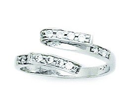 14K White Gold CZ Cubic Zirconia Toe Ring - Adjustable Simulated Diamond Body Jewelry for Women | Elegant Gift for Beach, Summer & Special Occasions