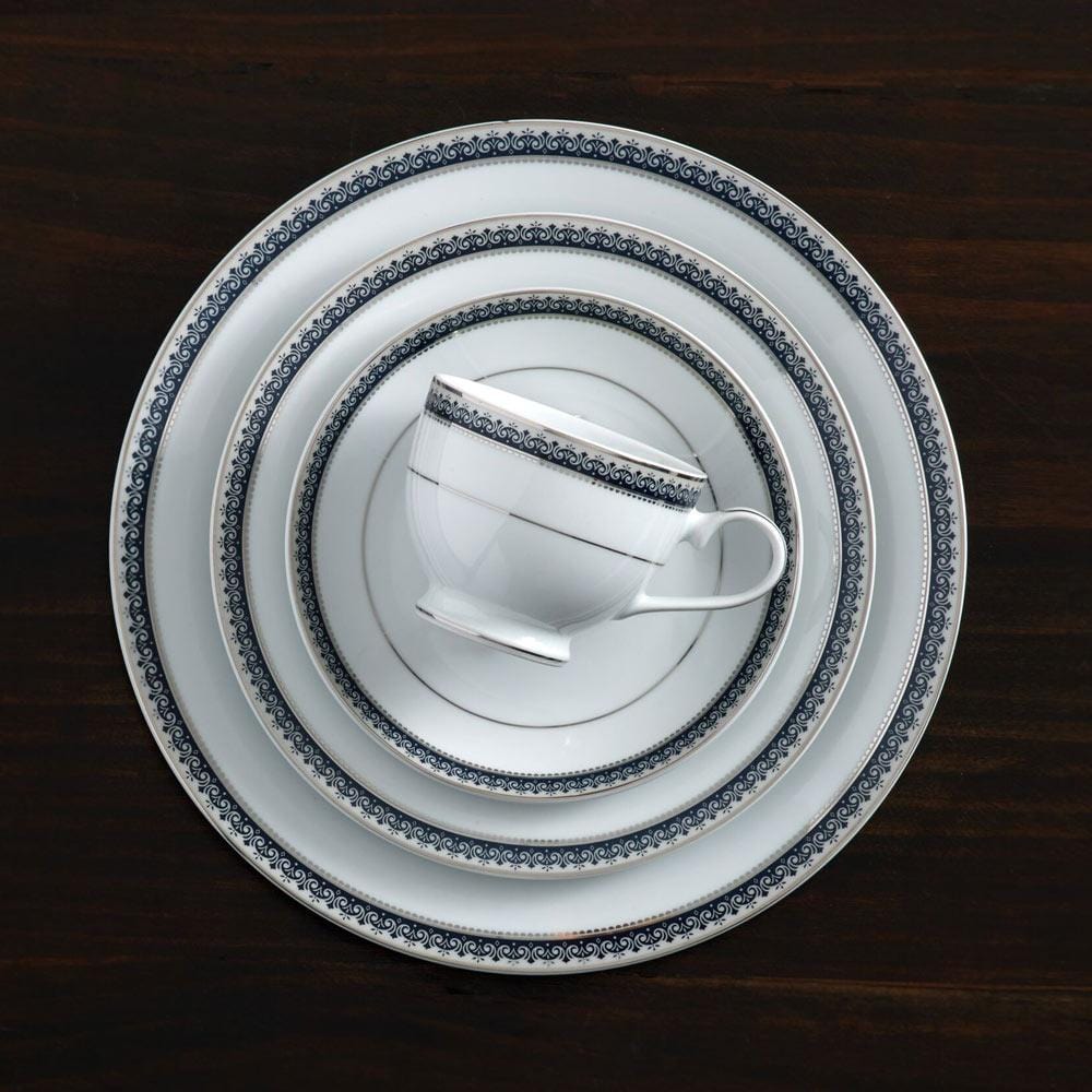 Platinum Crown Cobalt 40-Piece Dinnerware Set - Service for 8 People, Elegant Porcelain Dish Set for Formal Dining, Wedding Registry & Holiday Entertaining