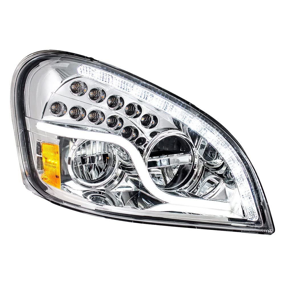 United Pacific 35791 High Power LED Headlight Assembly - Right Side Chrome Housing with High/Low Beam, LED Turn Signal, Position Light Bar & DRL | Perfect for Truck & SUV Upgrades, Night Driving Safety