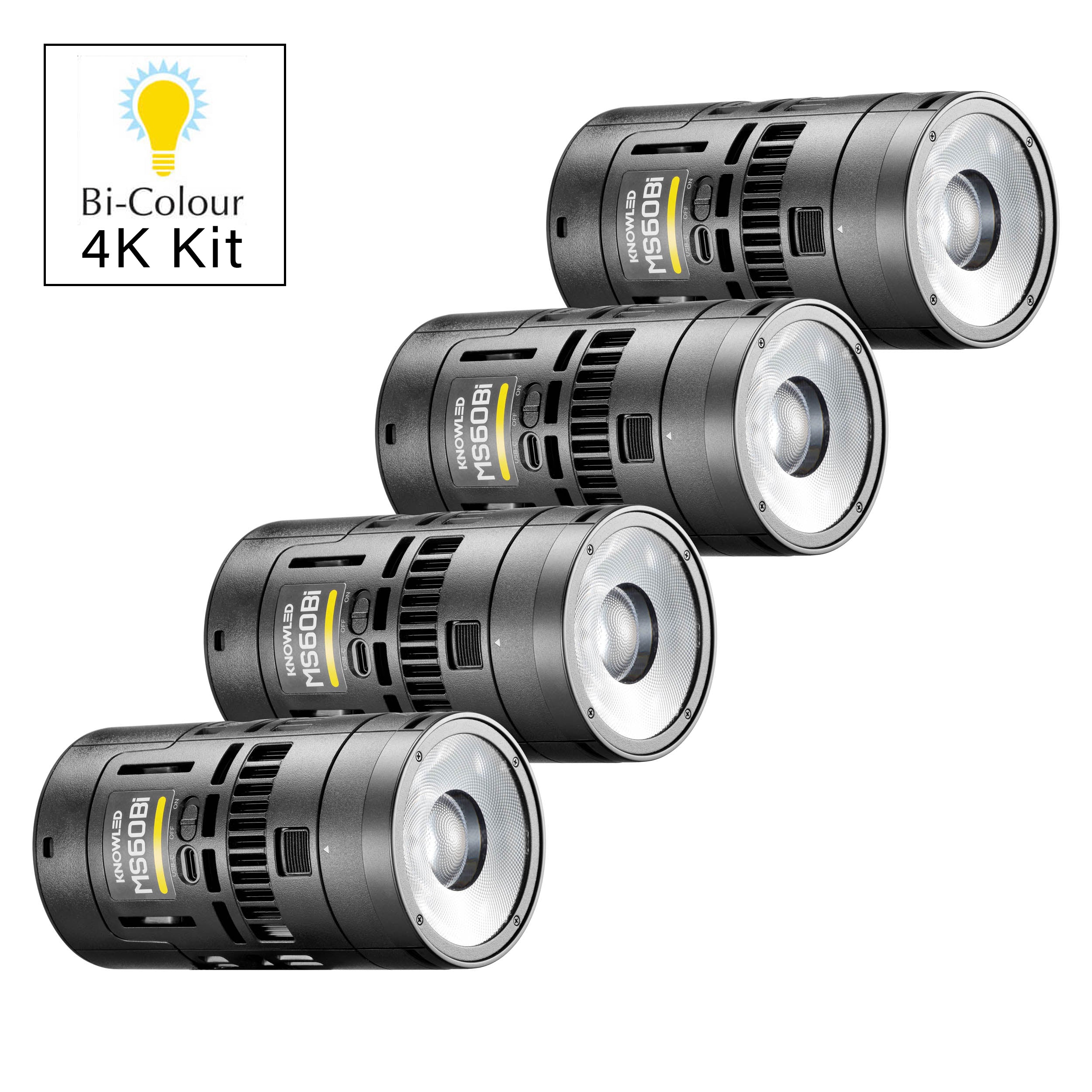 KNOWLED MS60Bi 4K Super Compact Bi-Color LED Video Light Kit with 4 Heads - Perfect for YouTube Videos, Photography, and Studio Lighting