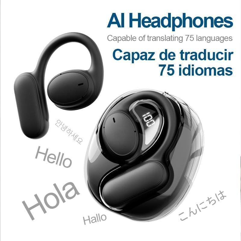 AI Translator Headphones - Open Air 9 OWS Wireless Language Translation Device with Real-Time 2-Way Interpretation for Travel, Business Meetings & Language Learning