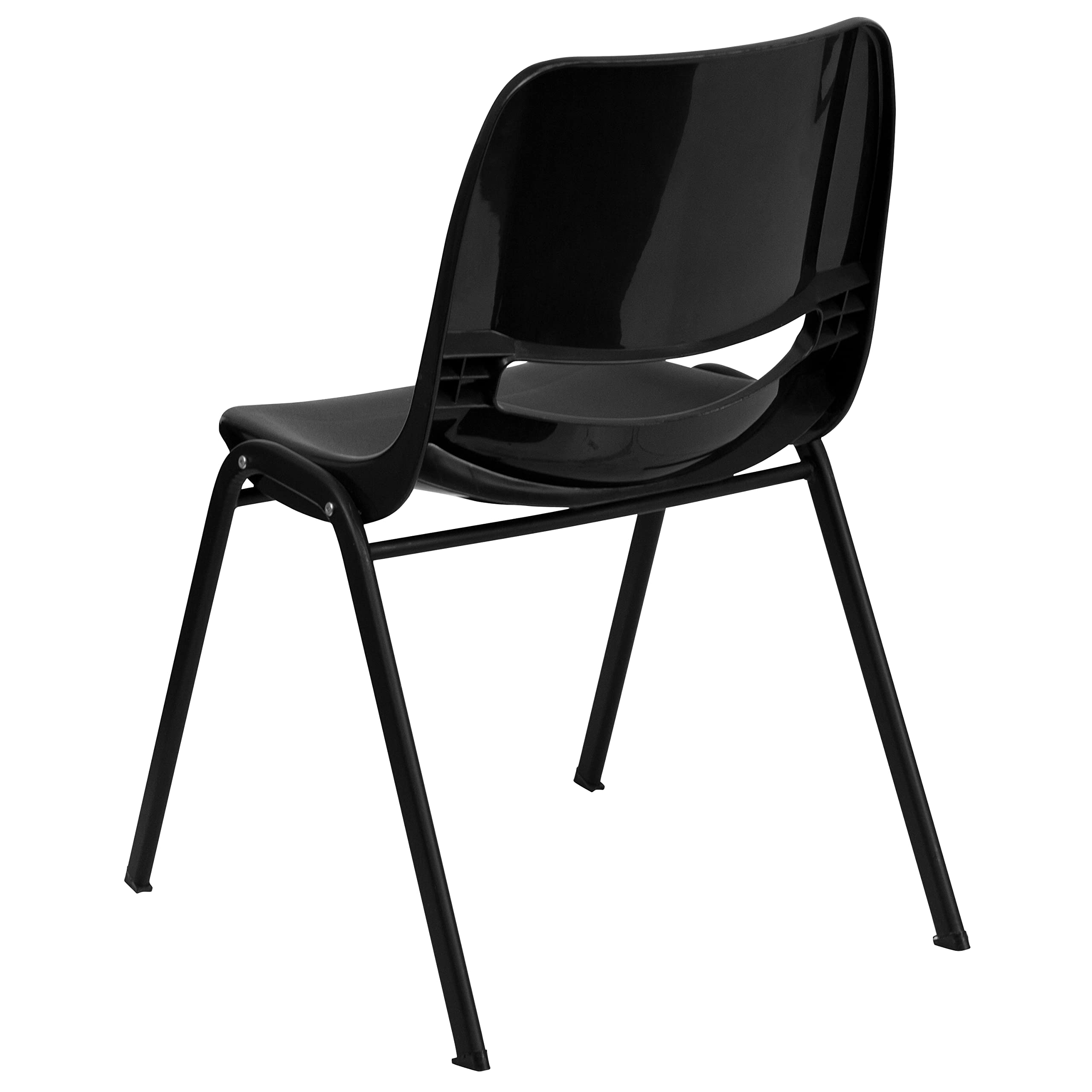 EMMA + OLIVER Black Ergonomic Shell Student Stack Chair - Comfortable Classroom & Office Guest Chair for School, Conference Room, and Home Study